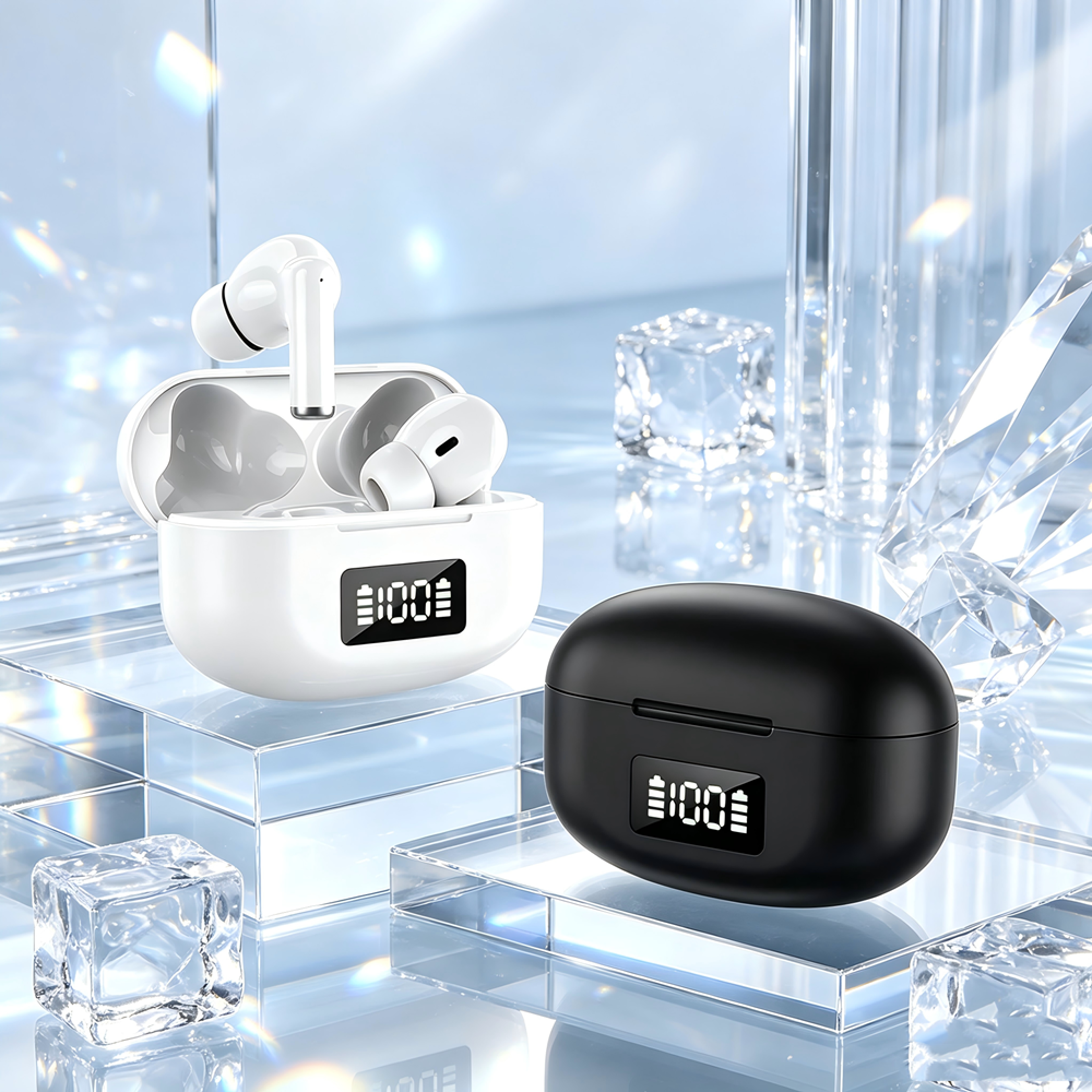 wireless bluetooth earbuds with enc noise cancellation led display and hd mic