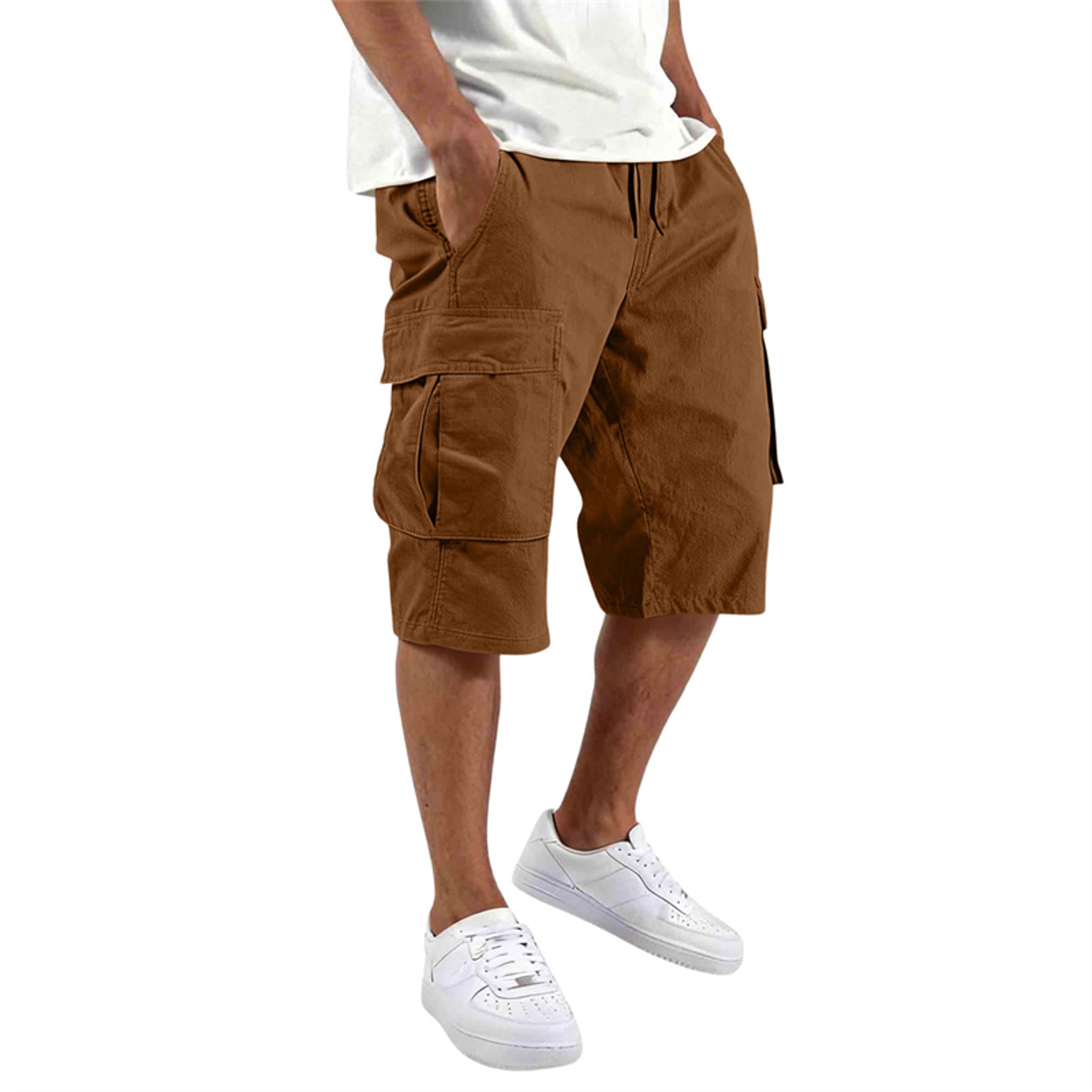 mens casual cargo shorts loose fit multi pocket drawstring summer shorts