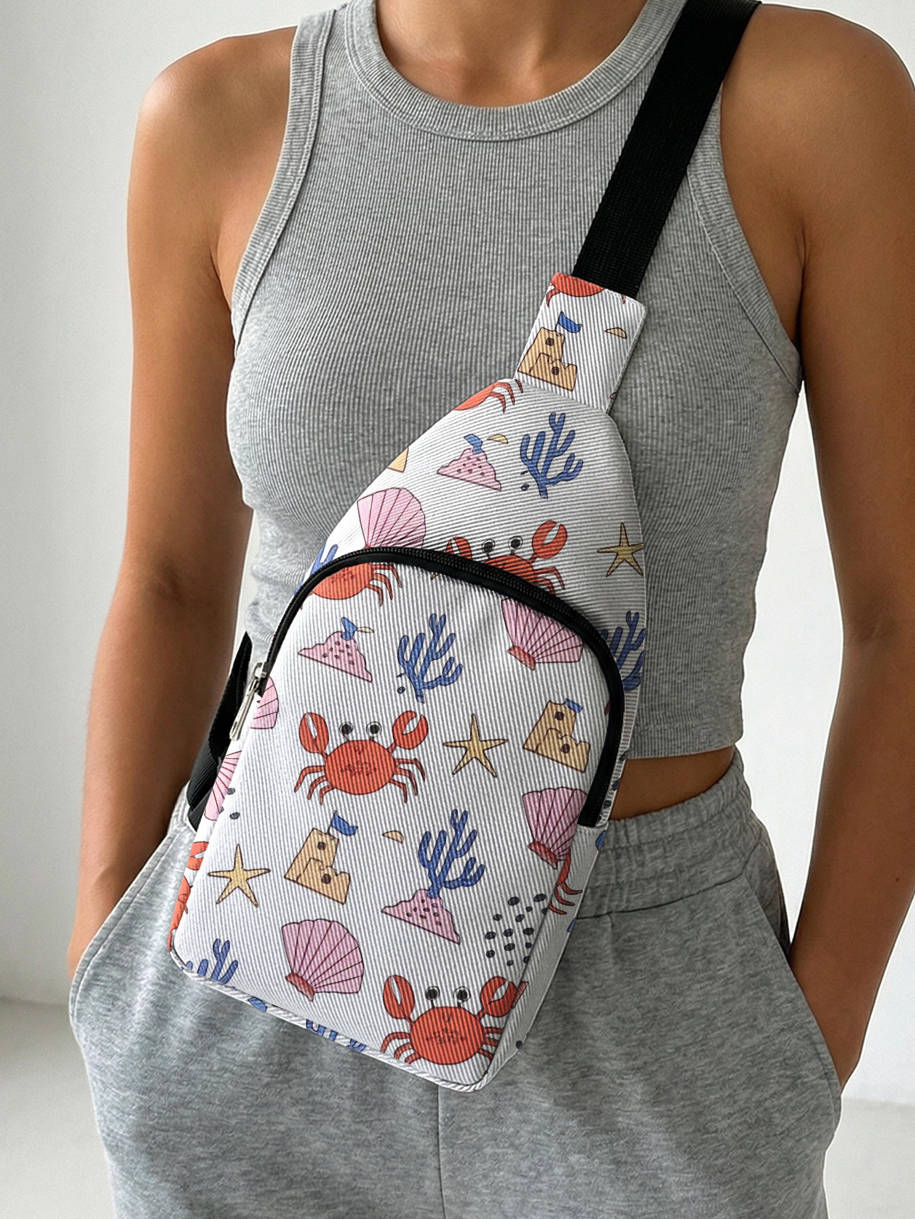 cartoon crab seashell print crossbody bag cute beach sling chest bag