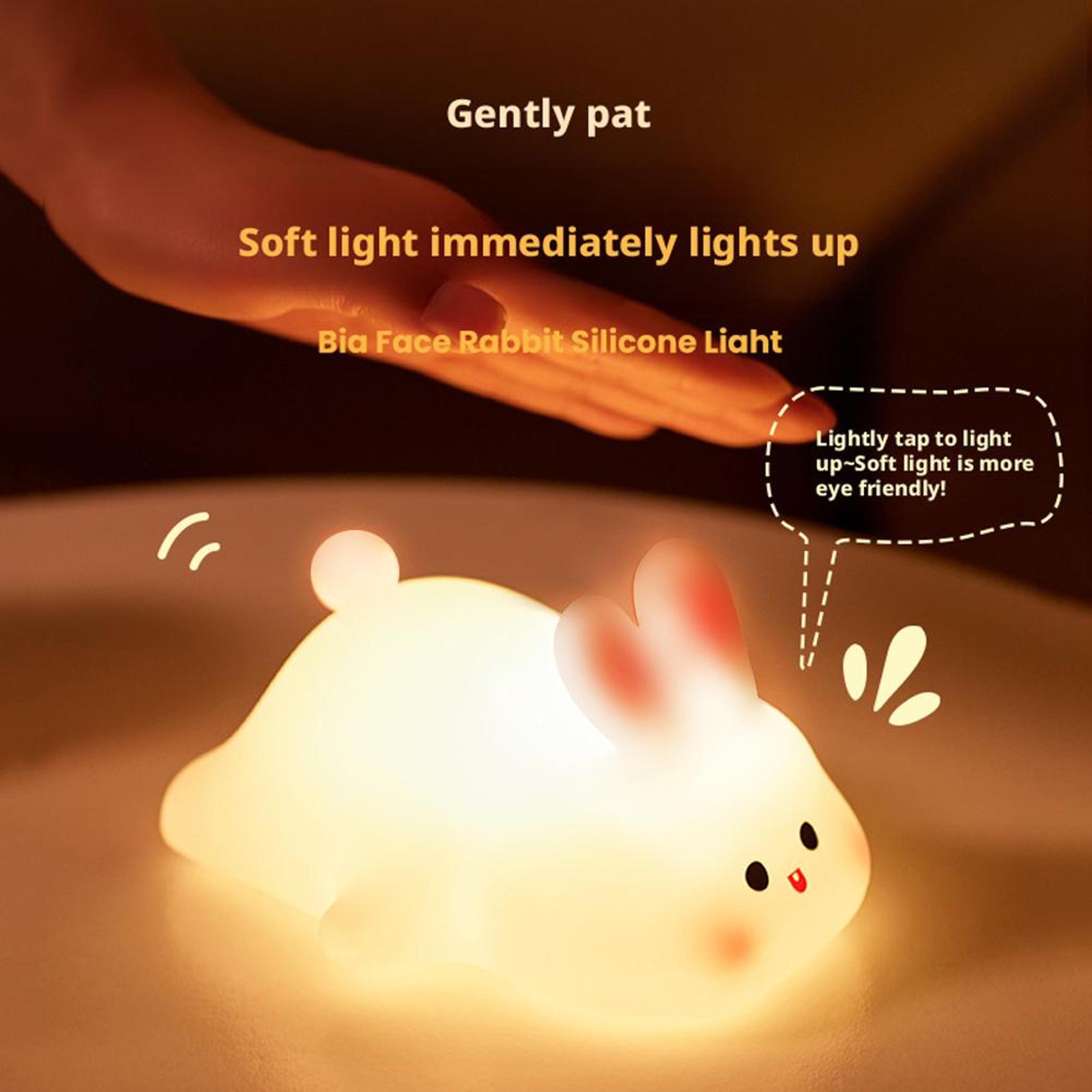 cute rabbit silicone led night light rechargeable tap control bedroom lamp