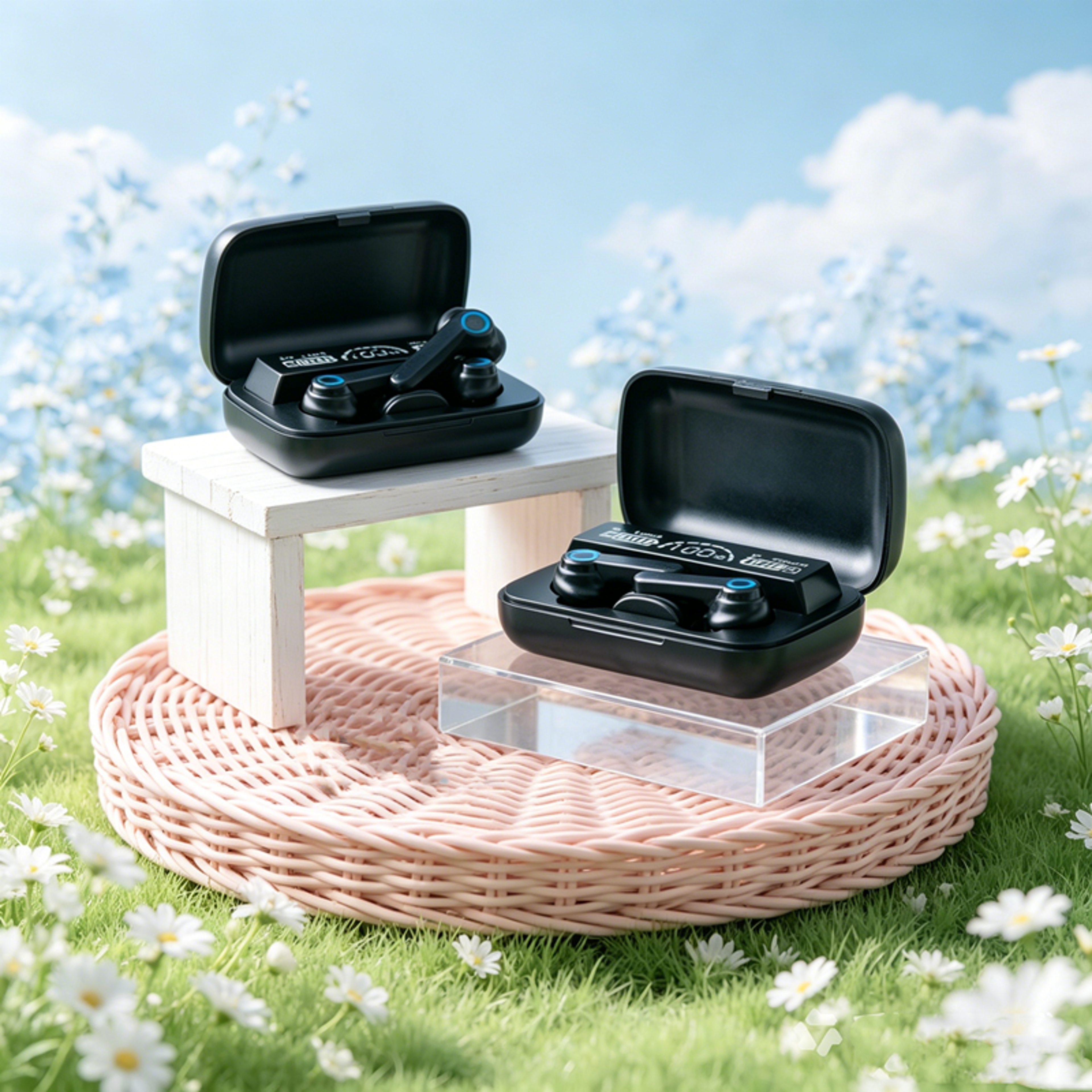tws bluetooth headphones wireless earbuds with waterproof touch control and digital display