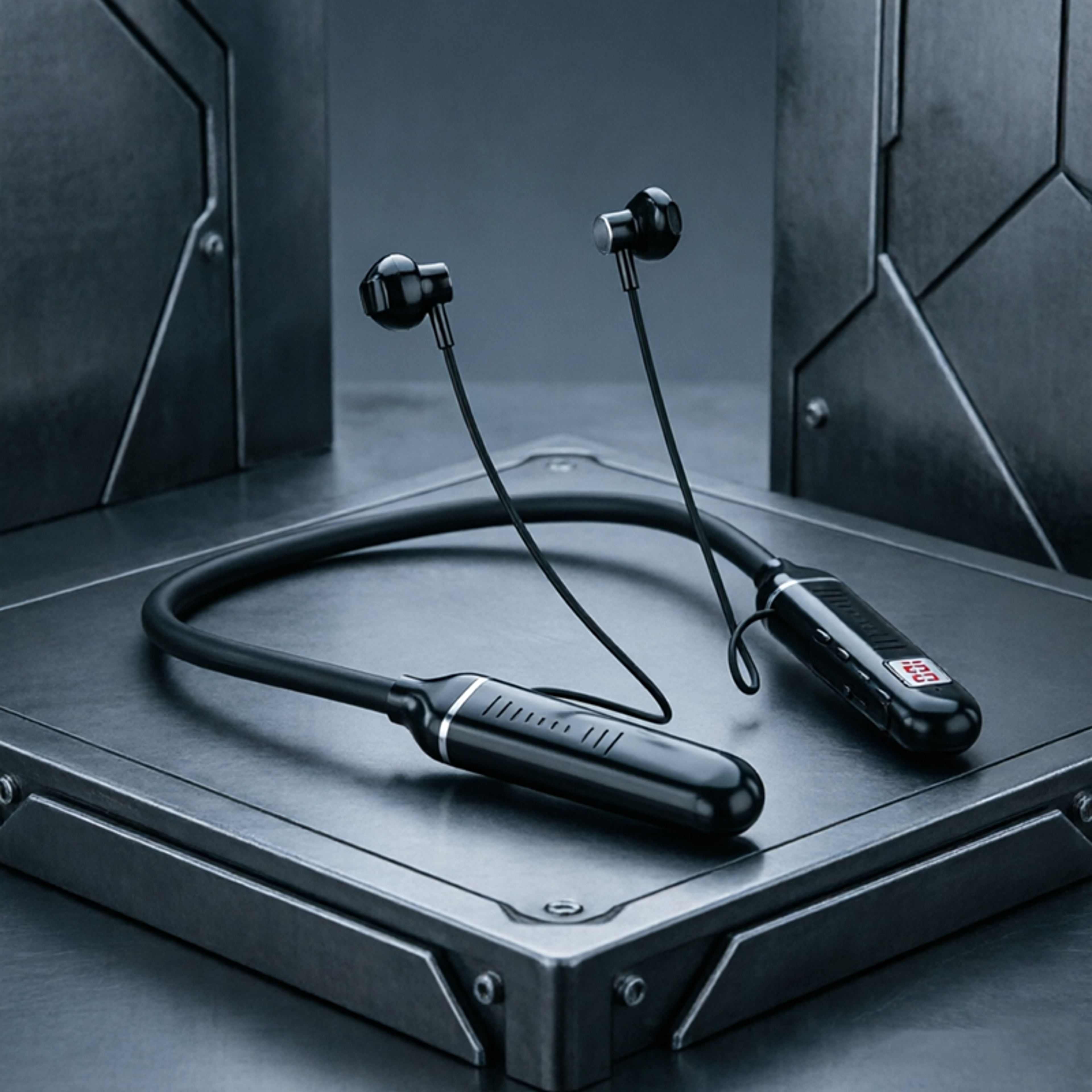 bluetooth neckband wireless earphones with led display hifi sound mic
