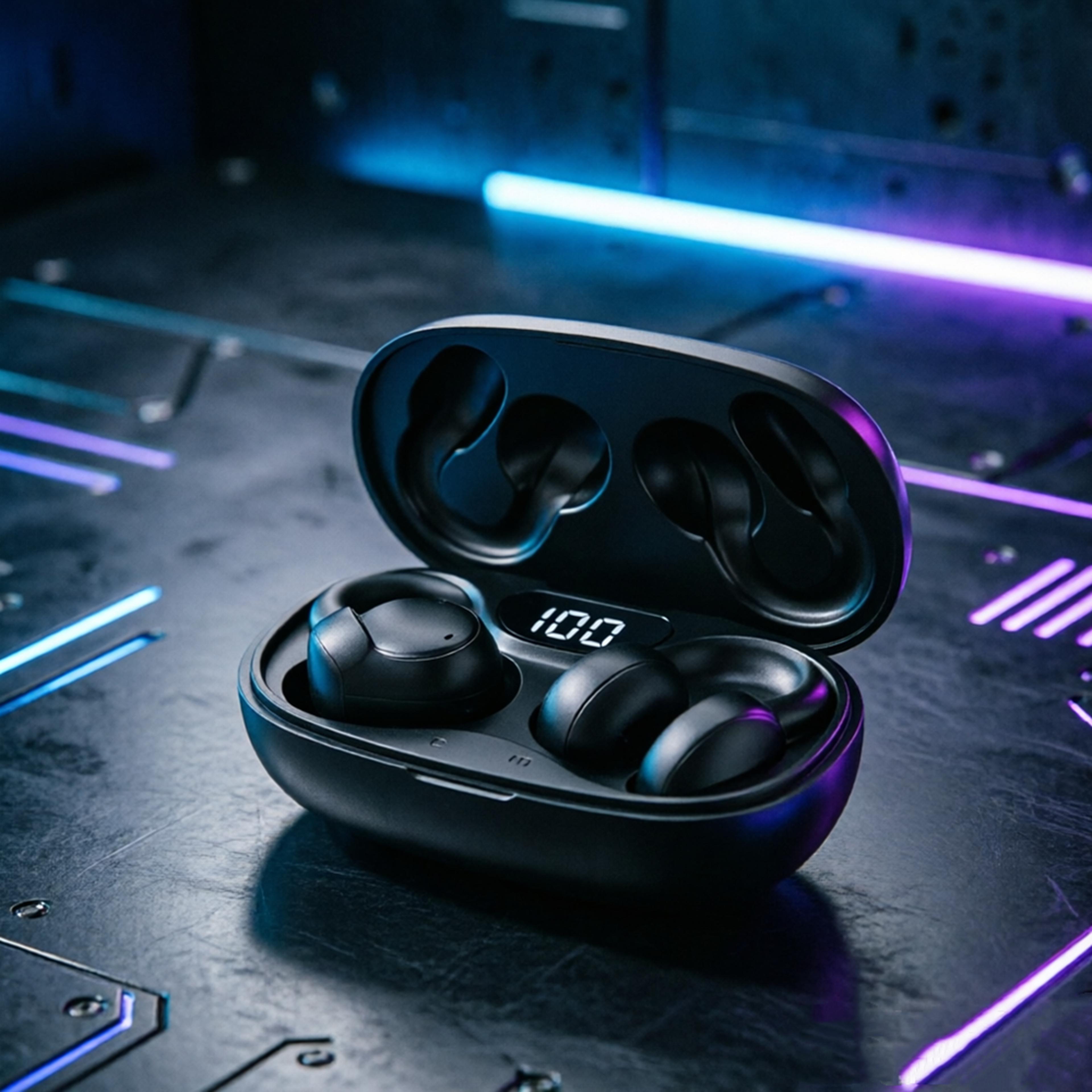 open ear clip wireless bluetooth headphones with led display sports earbuds for music and gaming