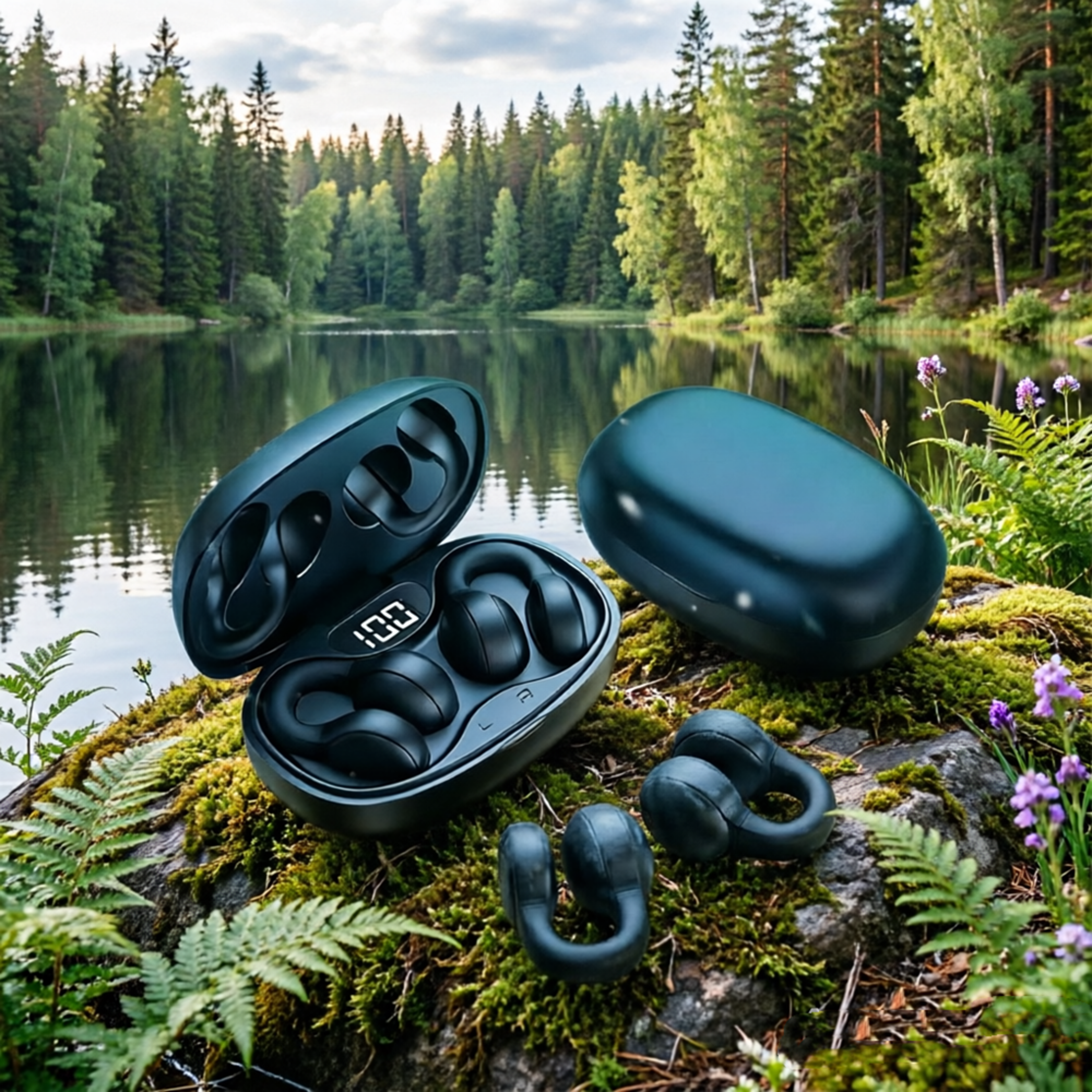wireless bluetooth earbuds with noise reduction mic and led display touch control