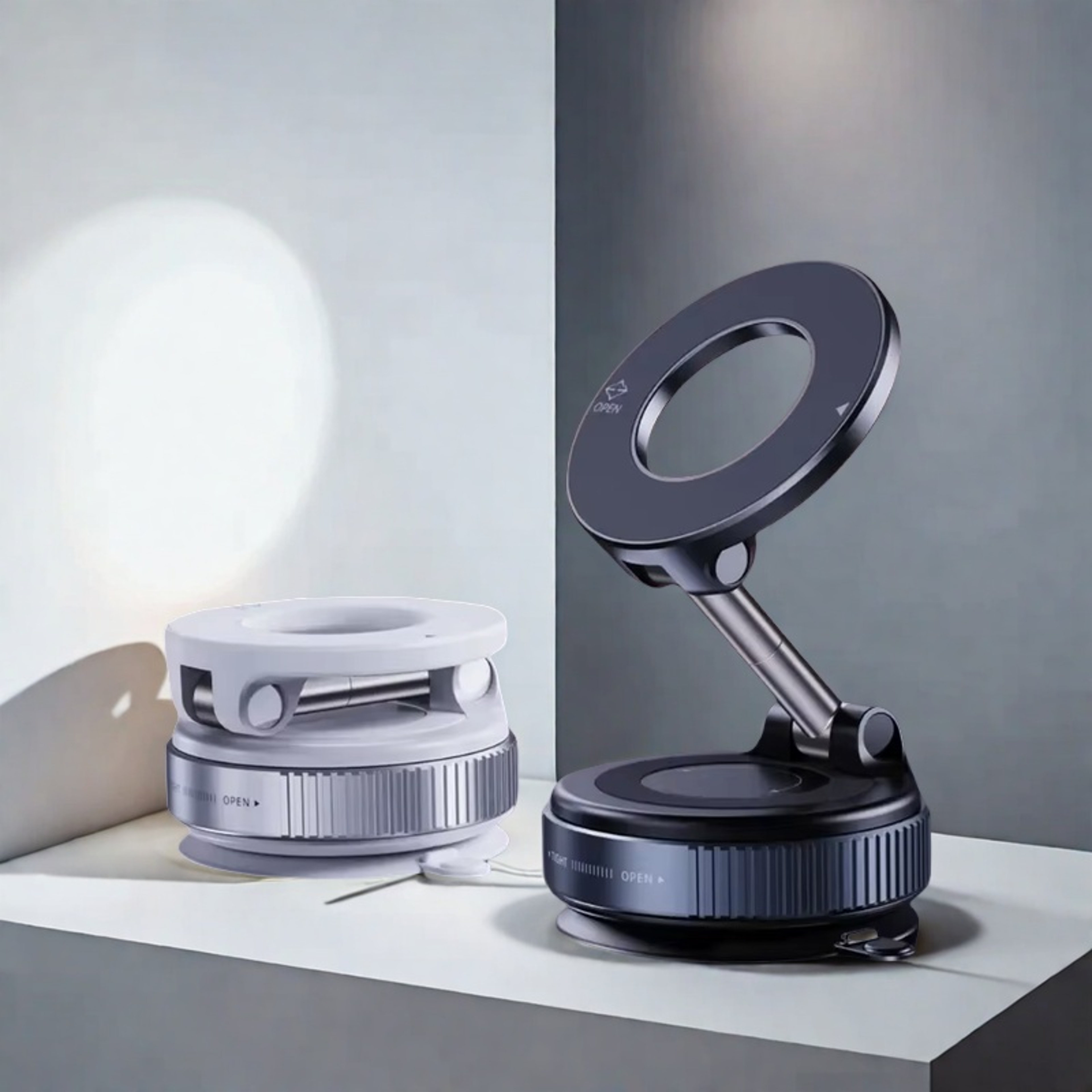 foldable magnetic car phone holder vacuum mount for gym bathroom and smooth surfaces