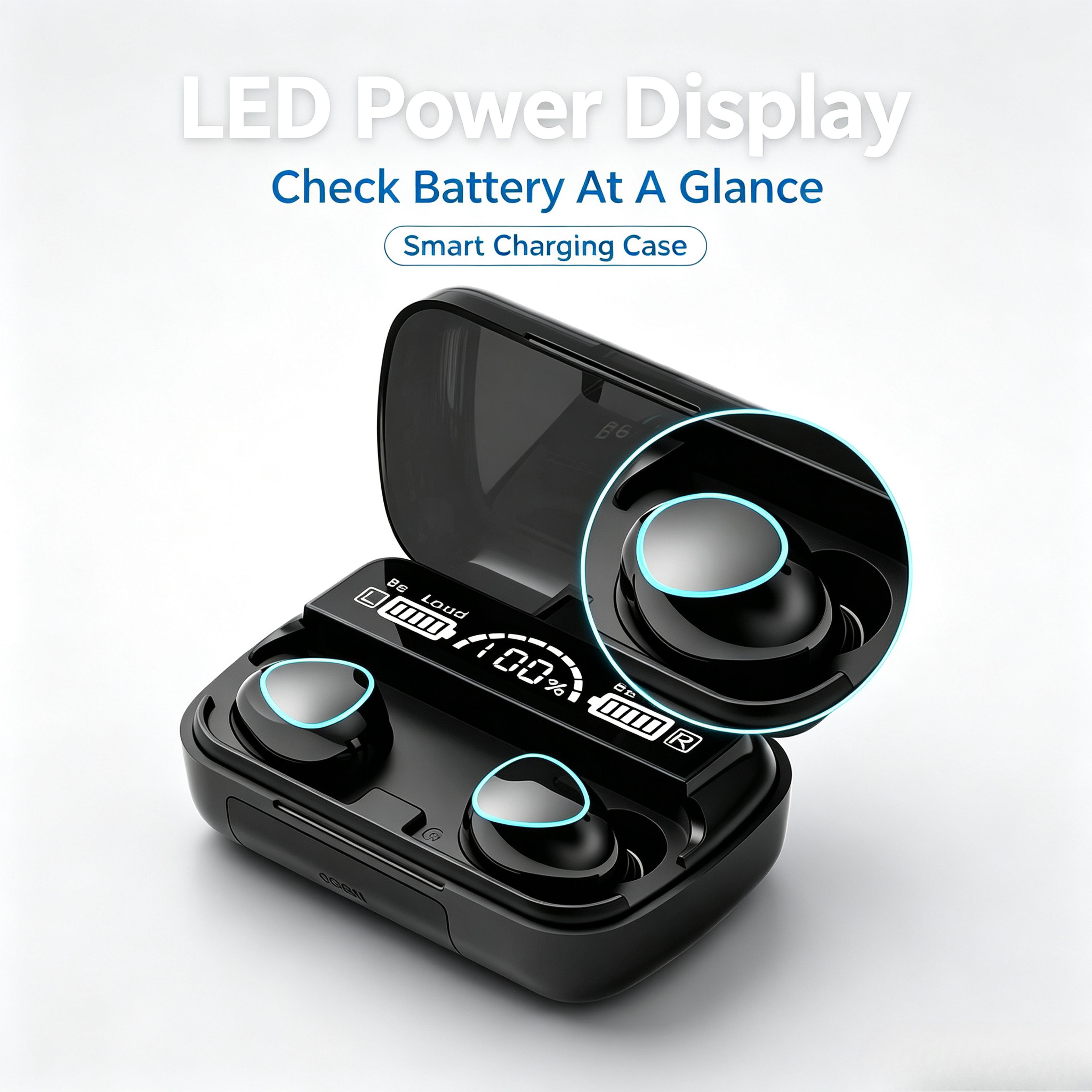 wireless earbuds bluetooth sports headset with led charging case