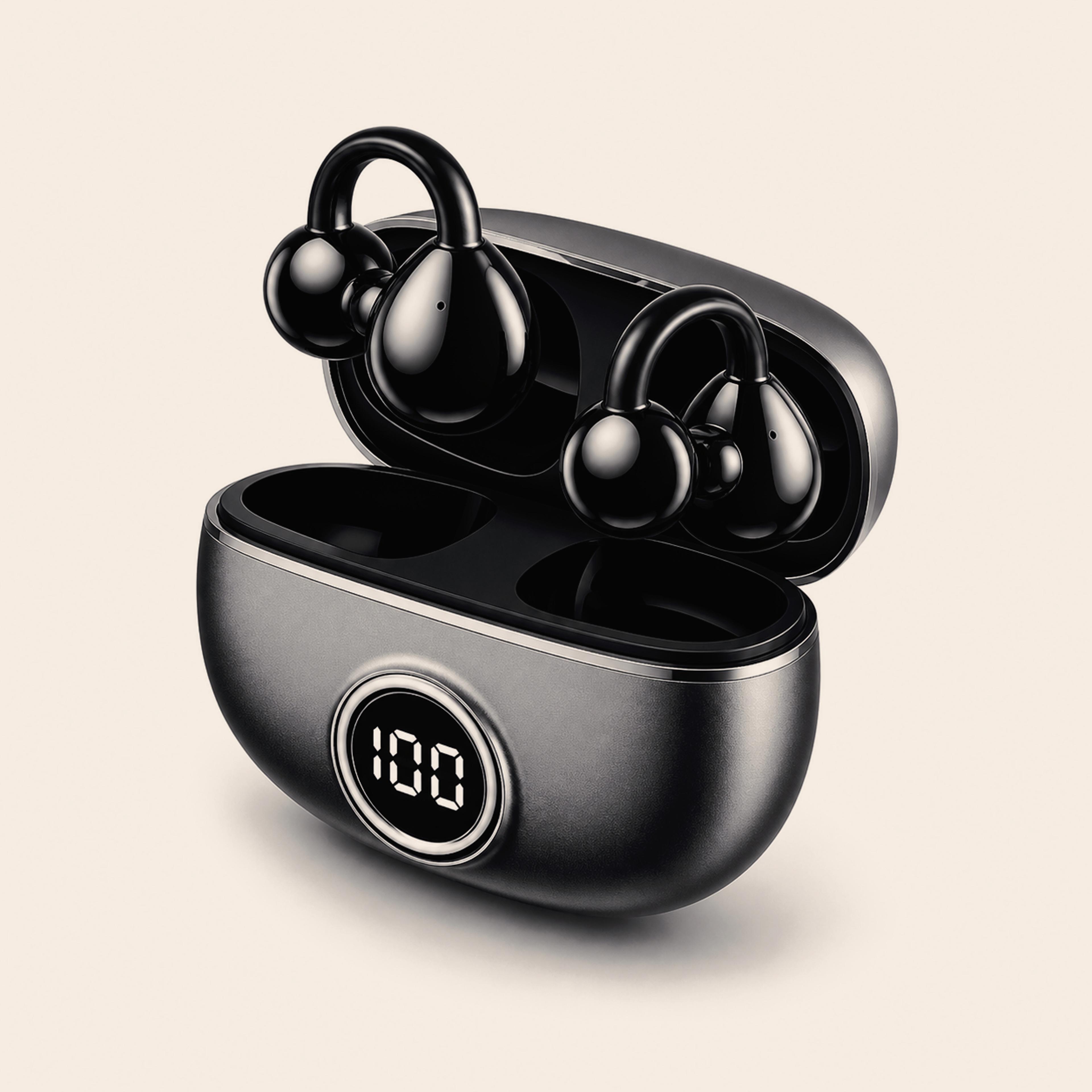 wireless clip on bluetooth earbuds noise cancelling handsfree headset for sports gaming music