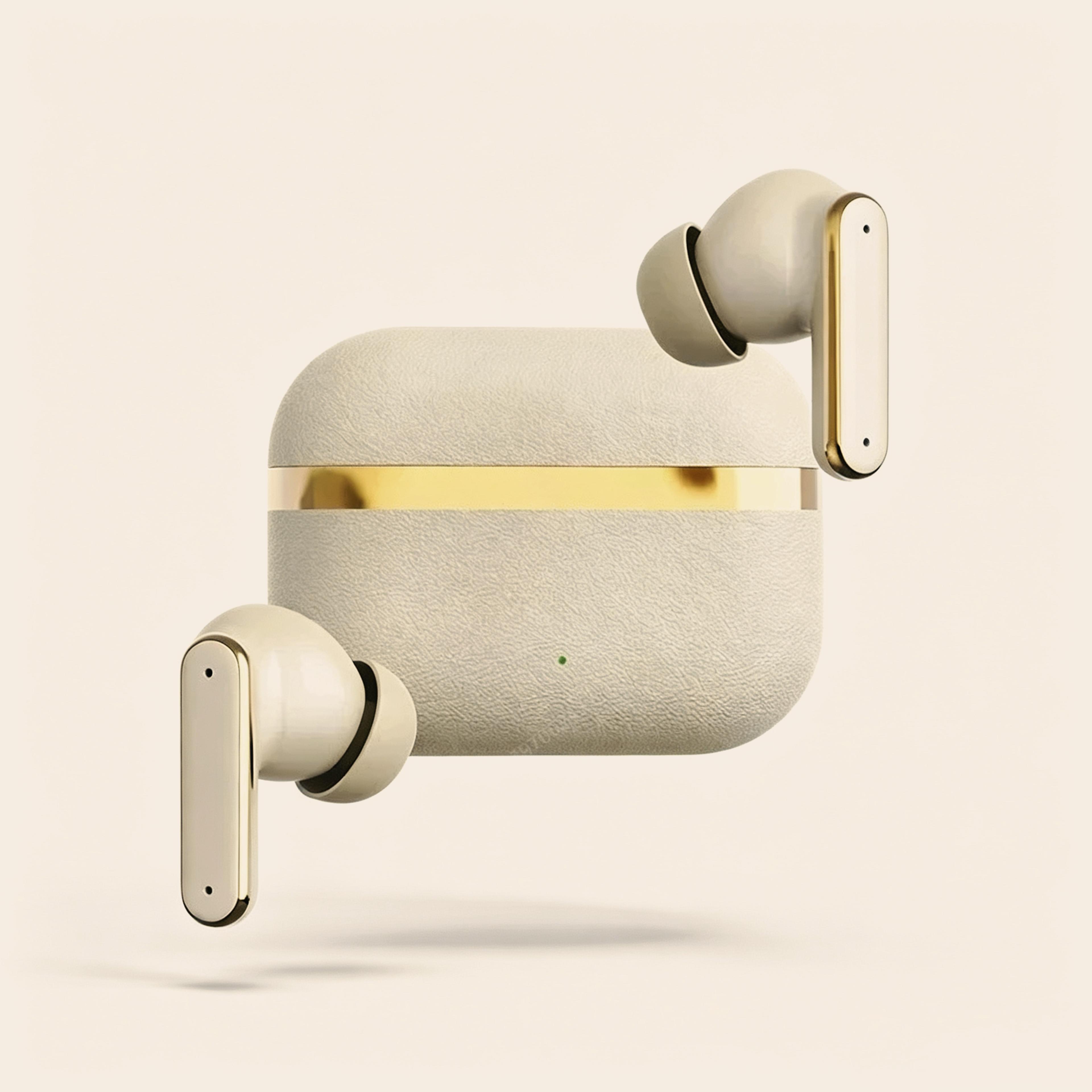 true wireless tws bluetooth earphones with leather touch control and long battery life