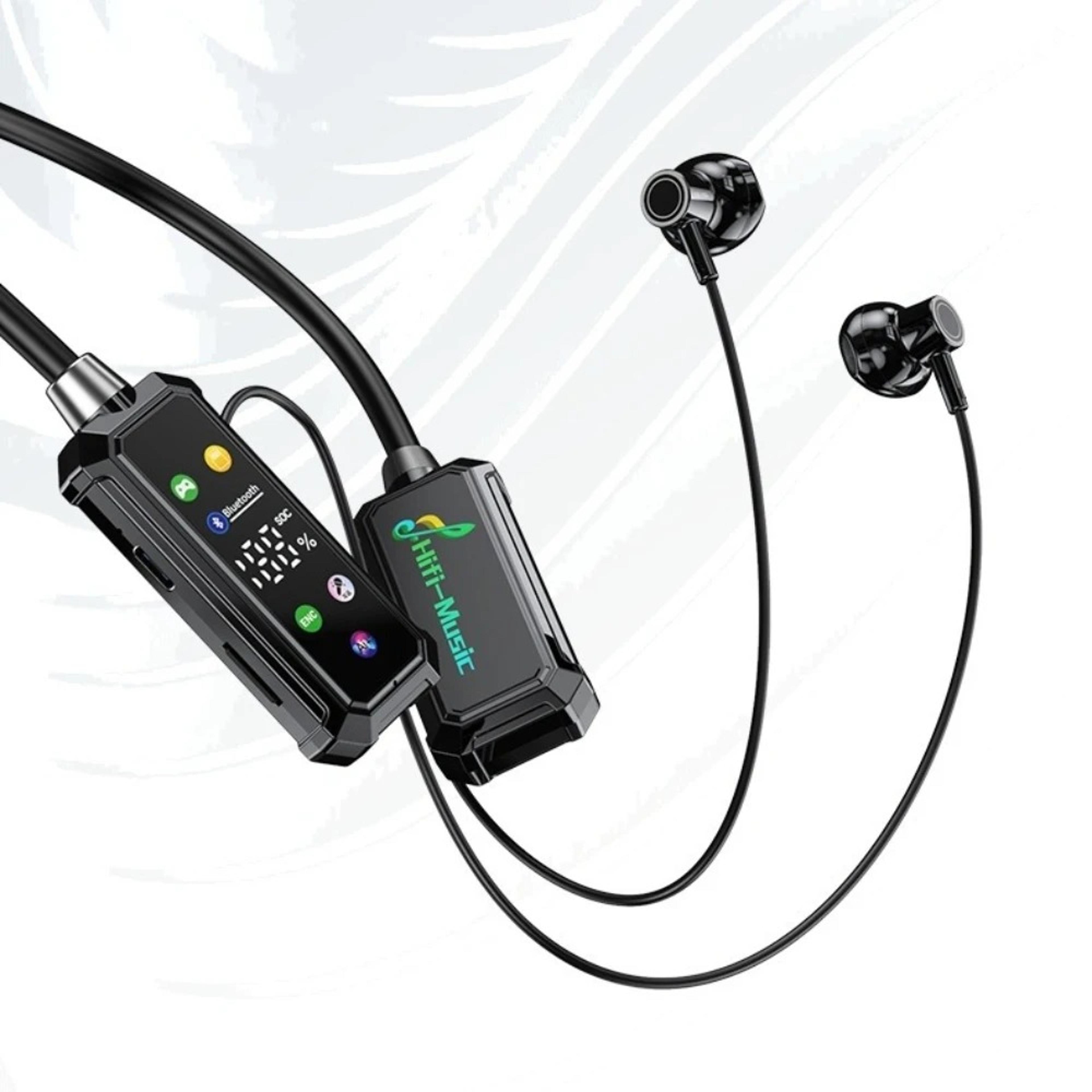 portable bluetooth neckband headset with display screen long battery wireless sports earphones