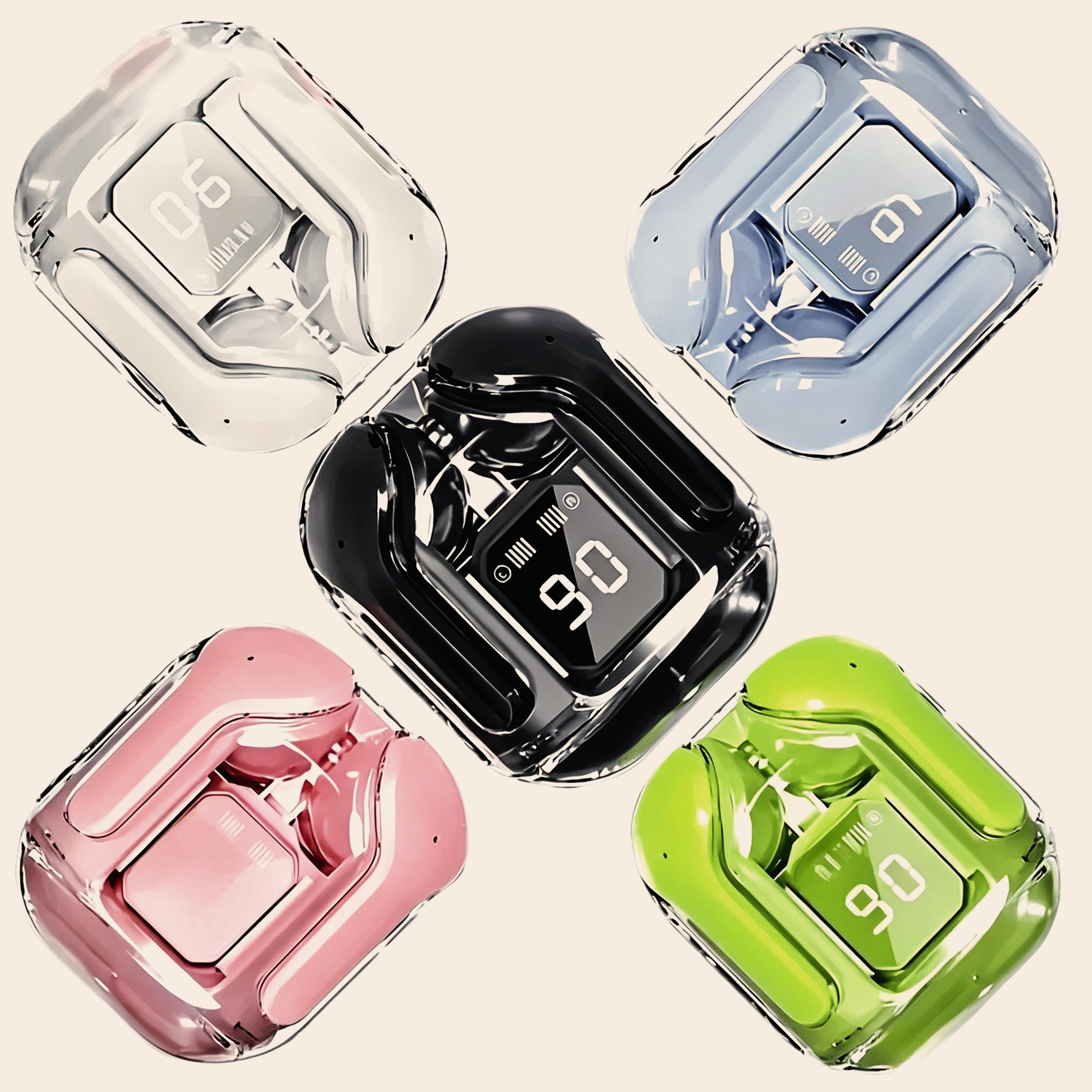 transparent tws wireless bluetooth earbuds with hifi stereo sound and digital display