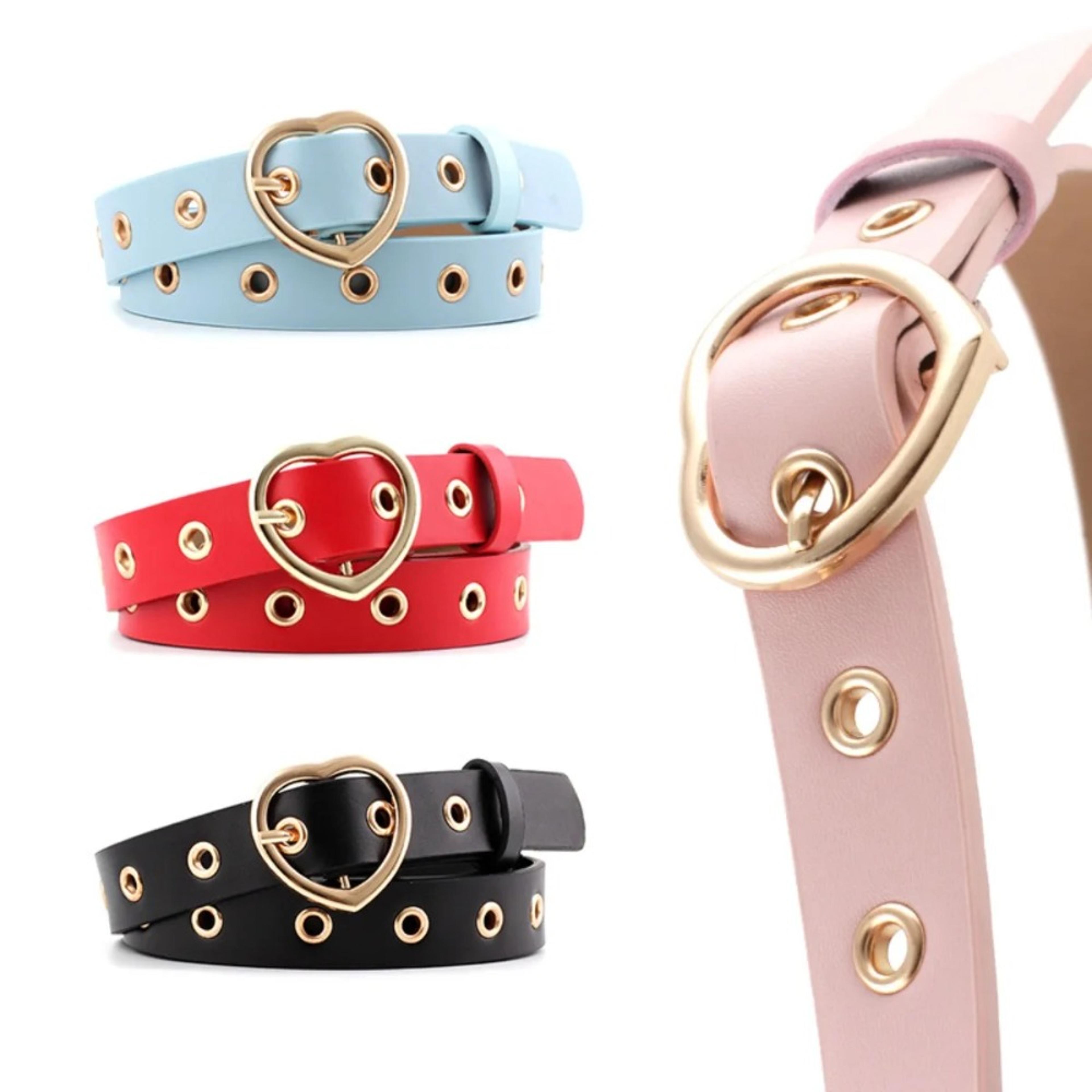 heart buckle belt for women with hollow out pu leather design