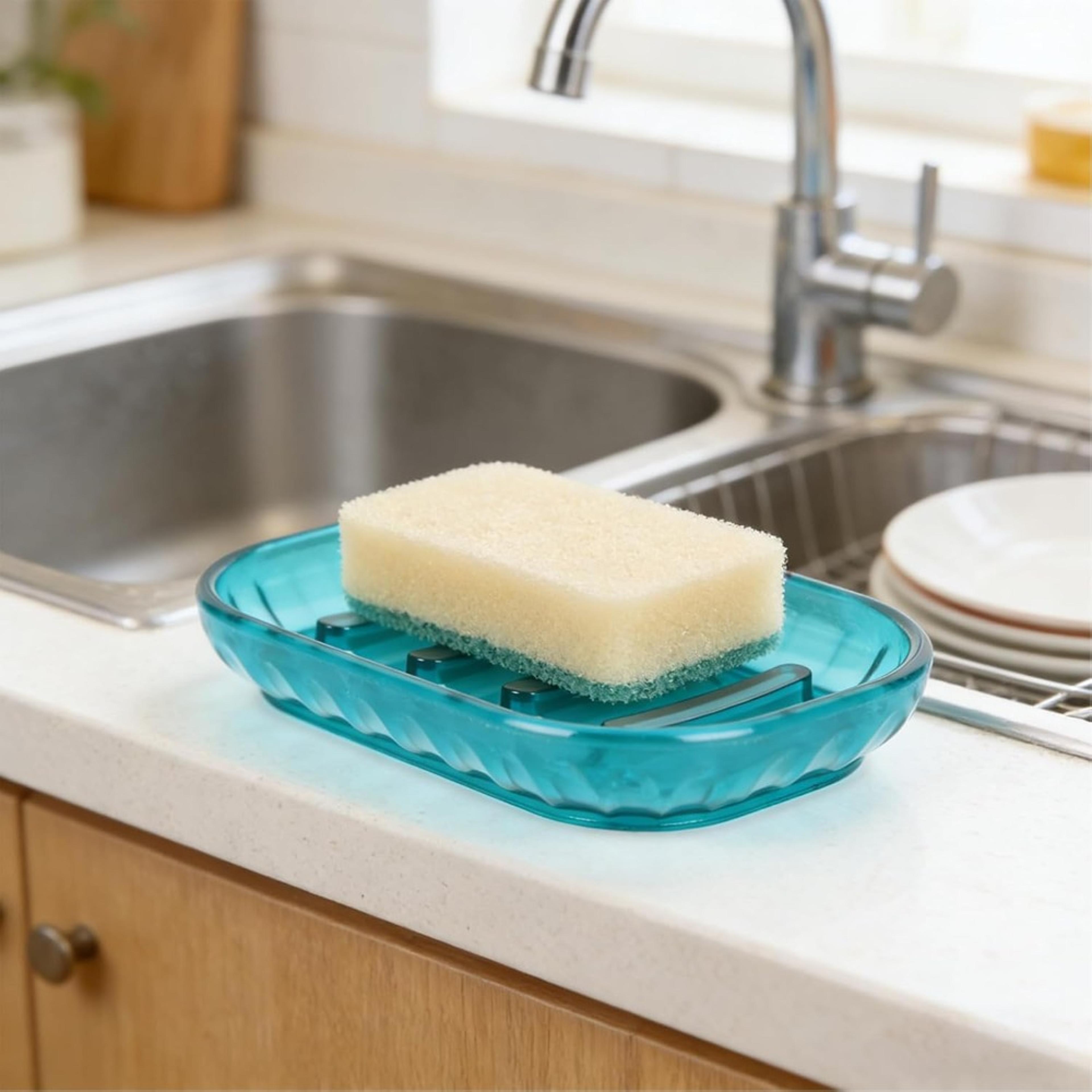 clear self draining soap dish and kitchen sponge holder