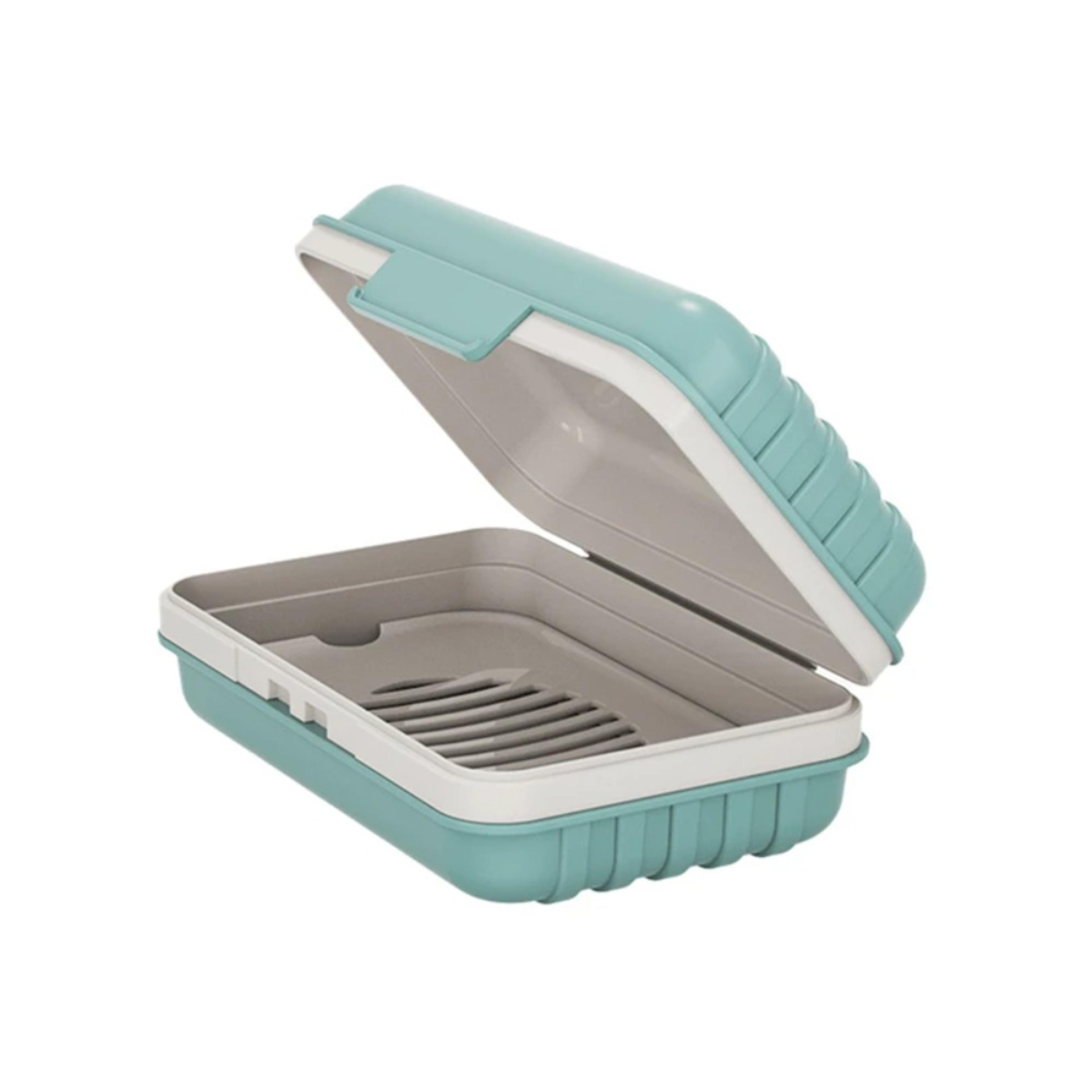 compact travel soap case with lid and drying tray