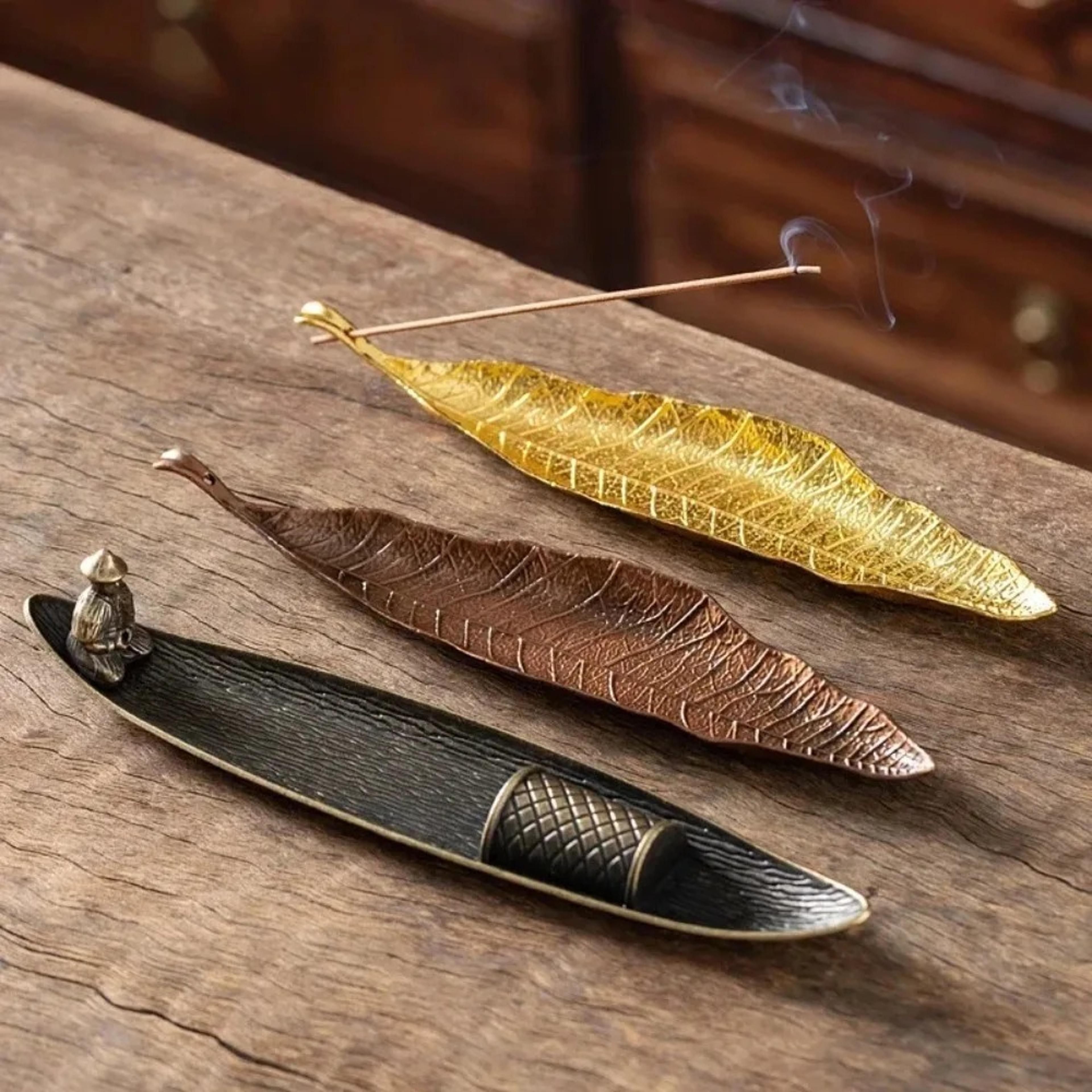 serene fisherman incense holder and leaf boat ash catcher