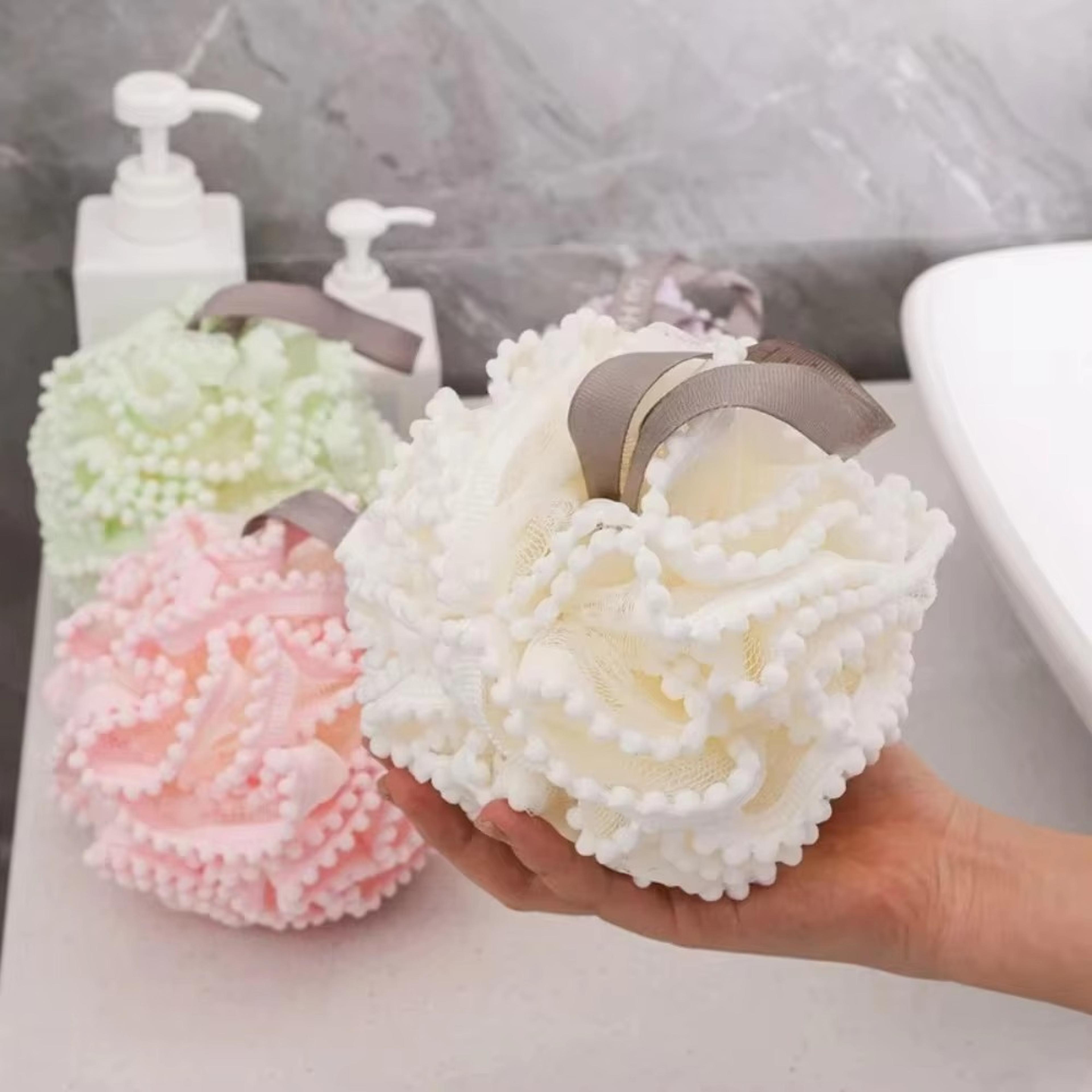 soft mesh exfoliating shower puff and body scrubber