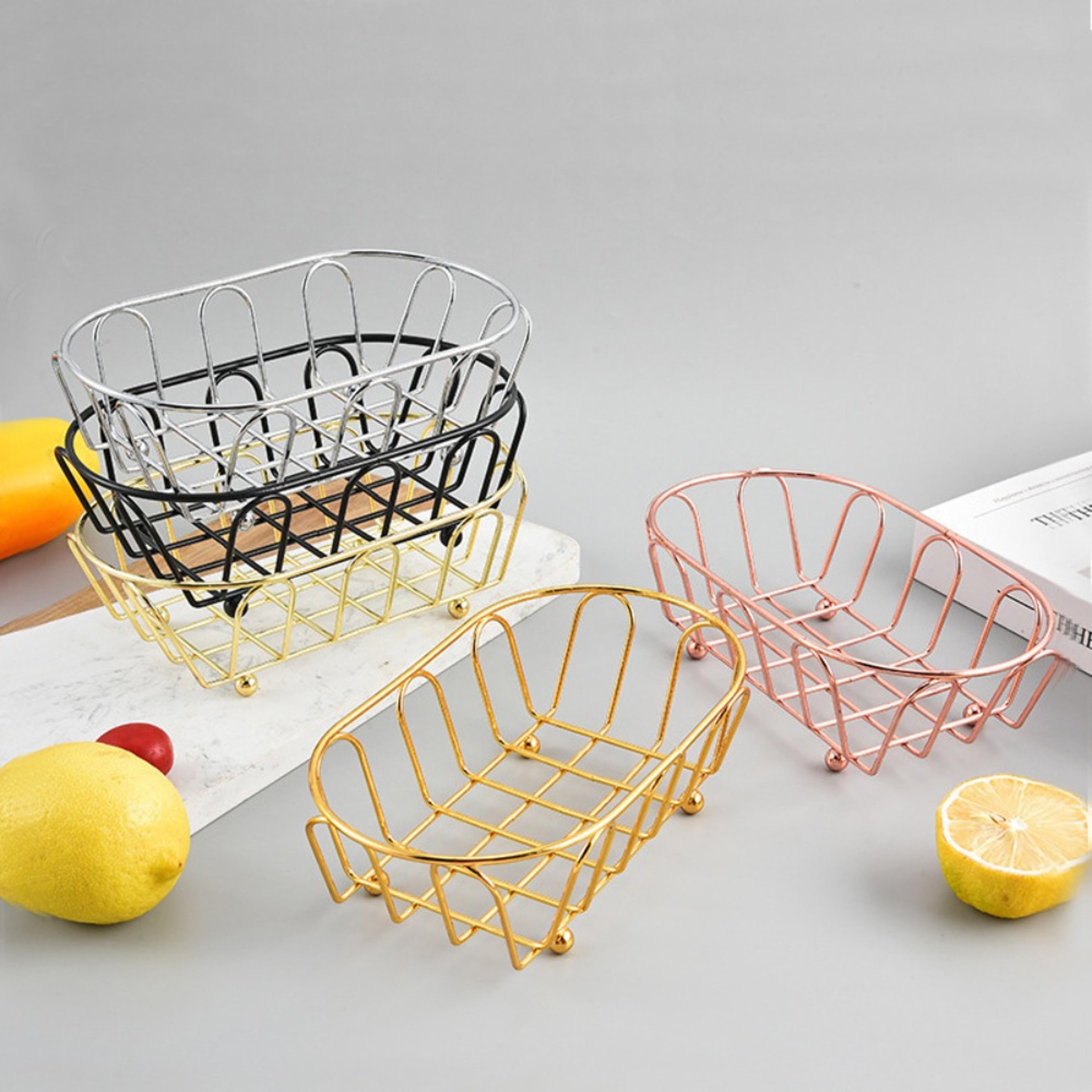 minimalist iron wire storage basket for fruit bread and desktop organization