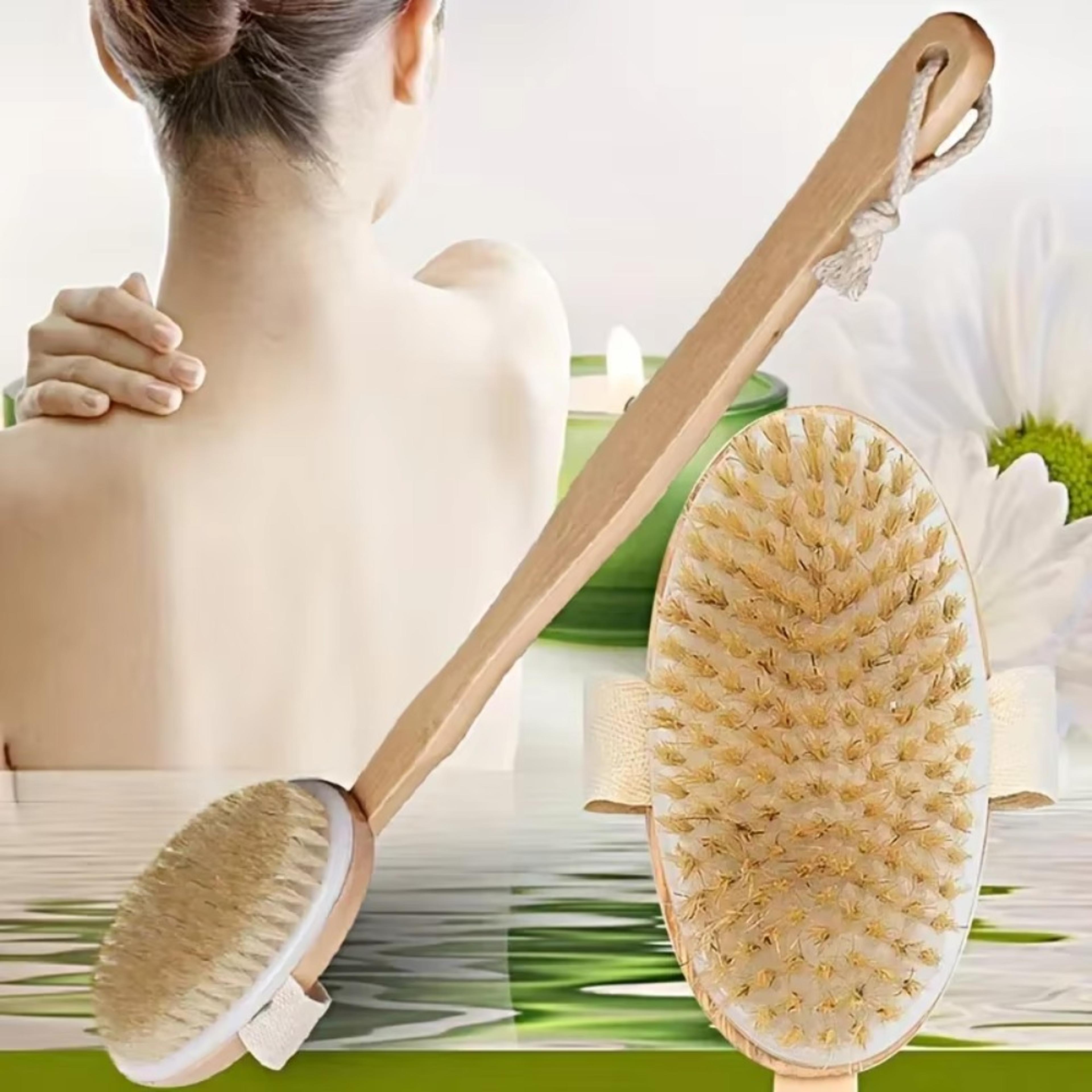 natural bristle long handle back brush for wet and dry exfoliation