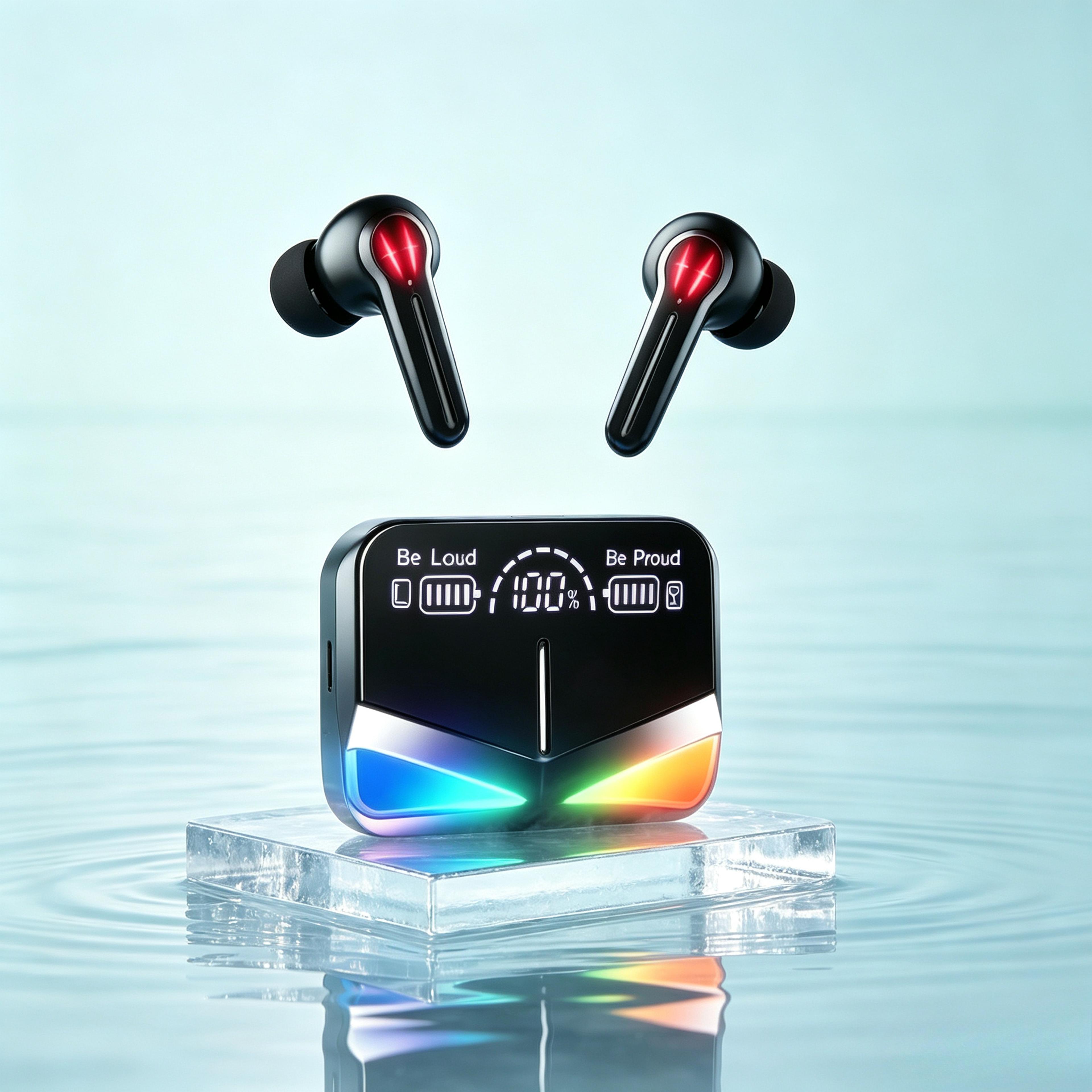 stereo wireless bluetooth earbuds with charging case and mic