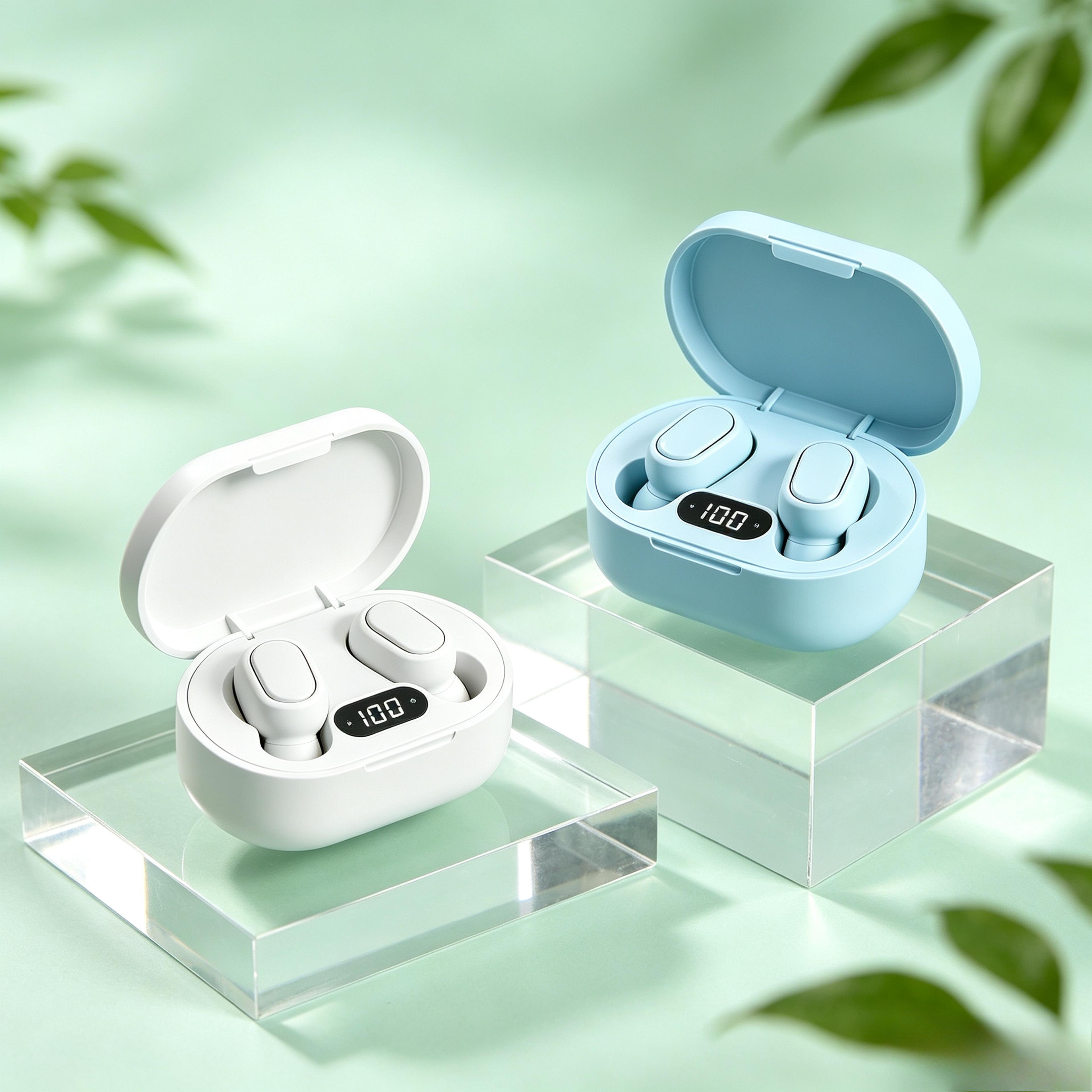 wireless bluetooth earbuds with mic and led power display