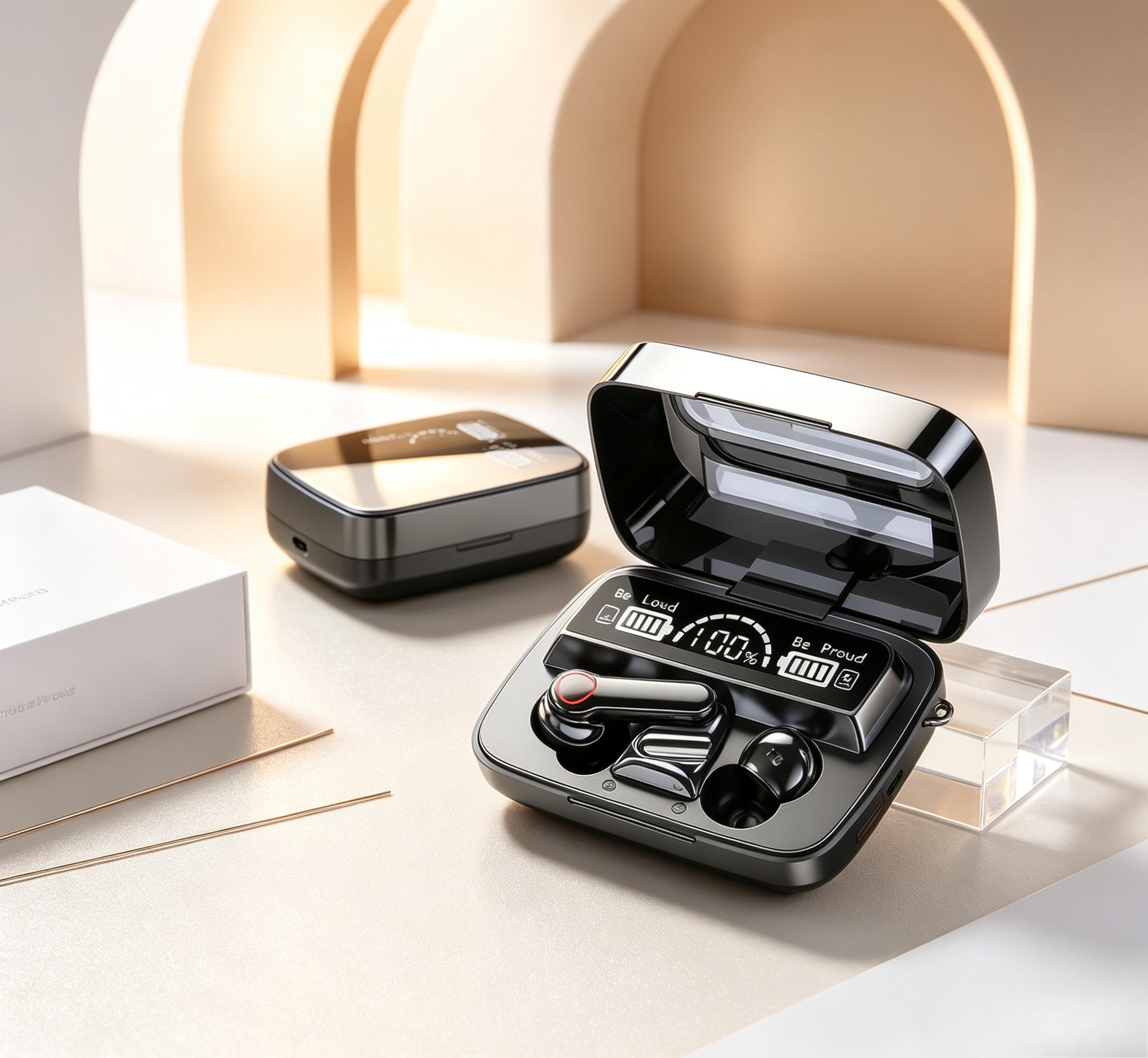 hifi bluetooth wireless earbuds with waterproof digital display case