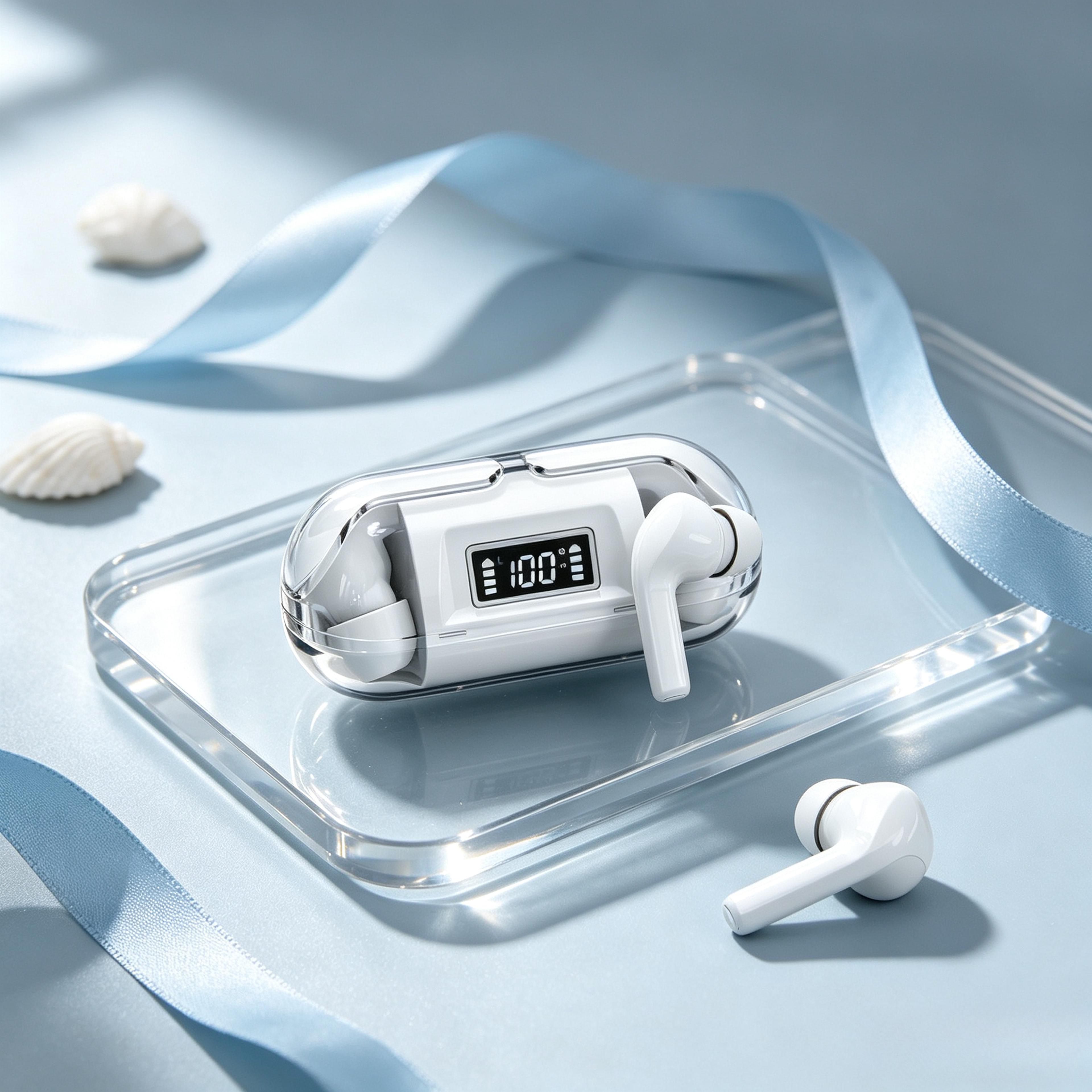 touch control wireless earbuds with led display and noise canceling sound