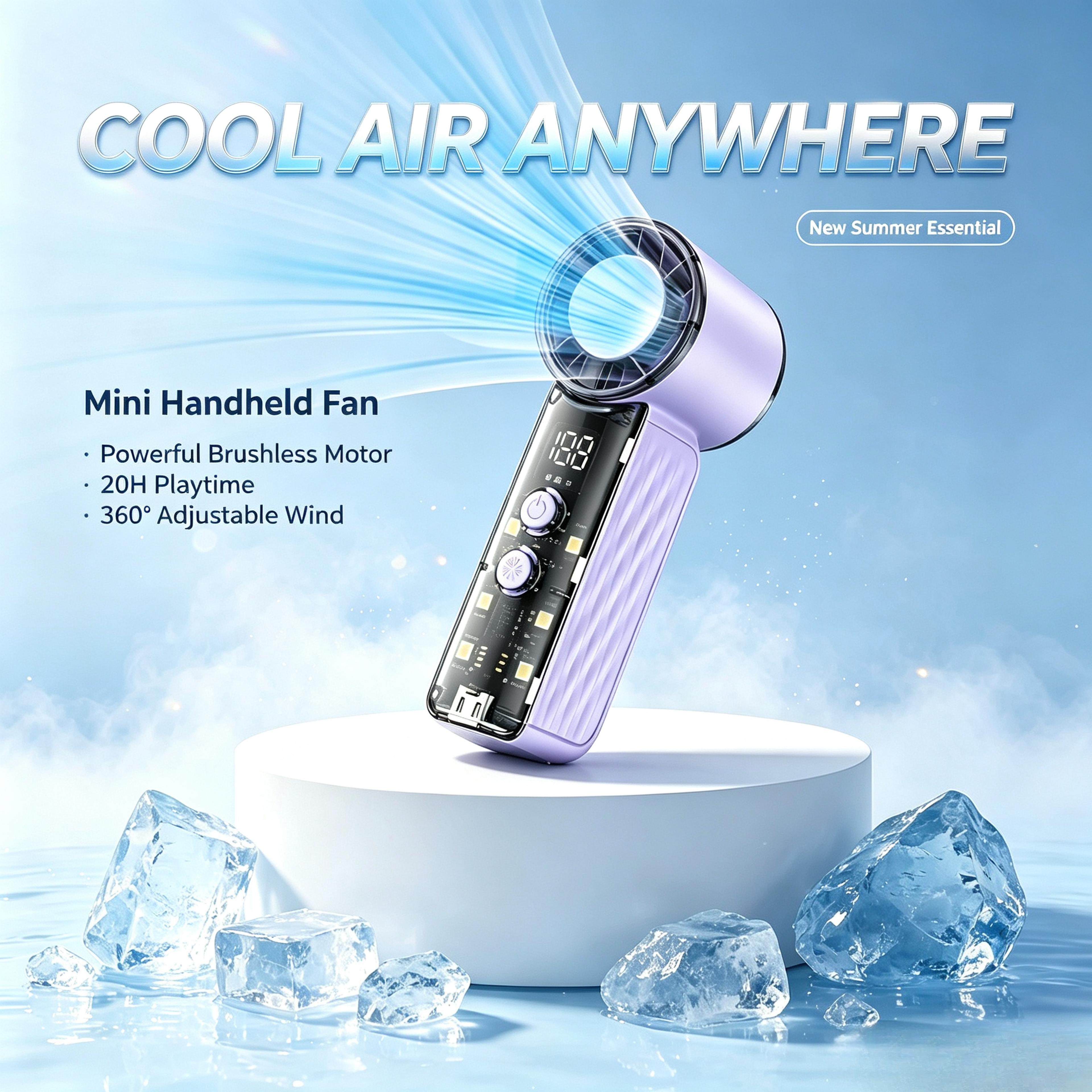 turbobreeze usb rechargeable mini handheld fan with led light