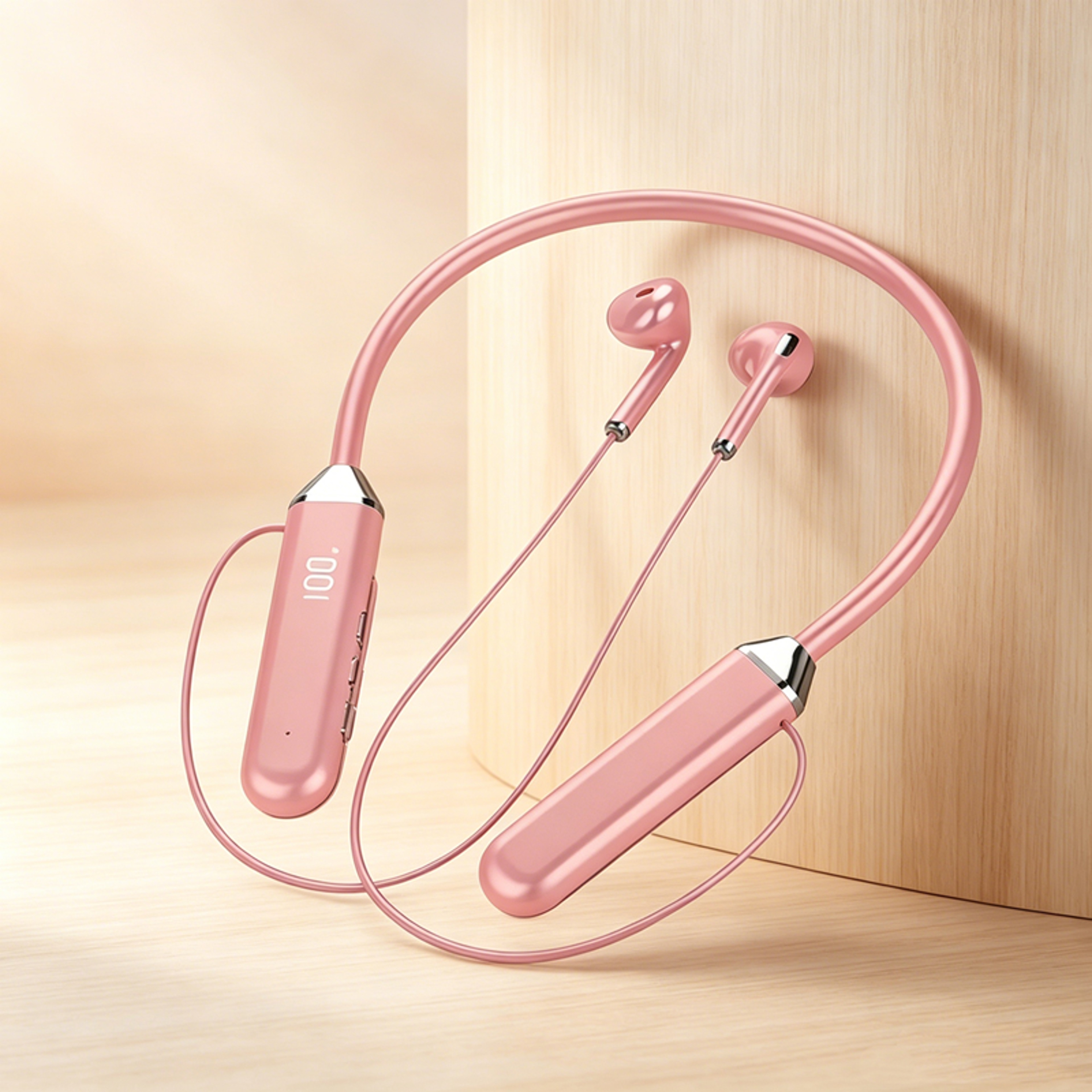 pulsefit wireless neckband earphones with led display and hifi sound