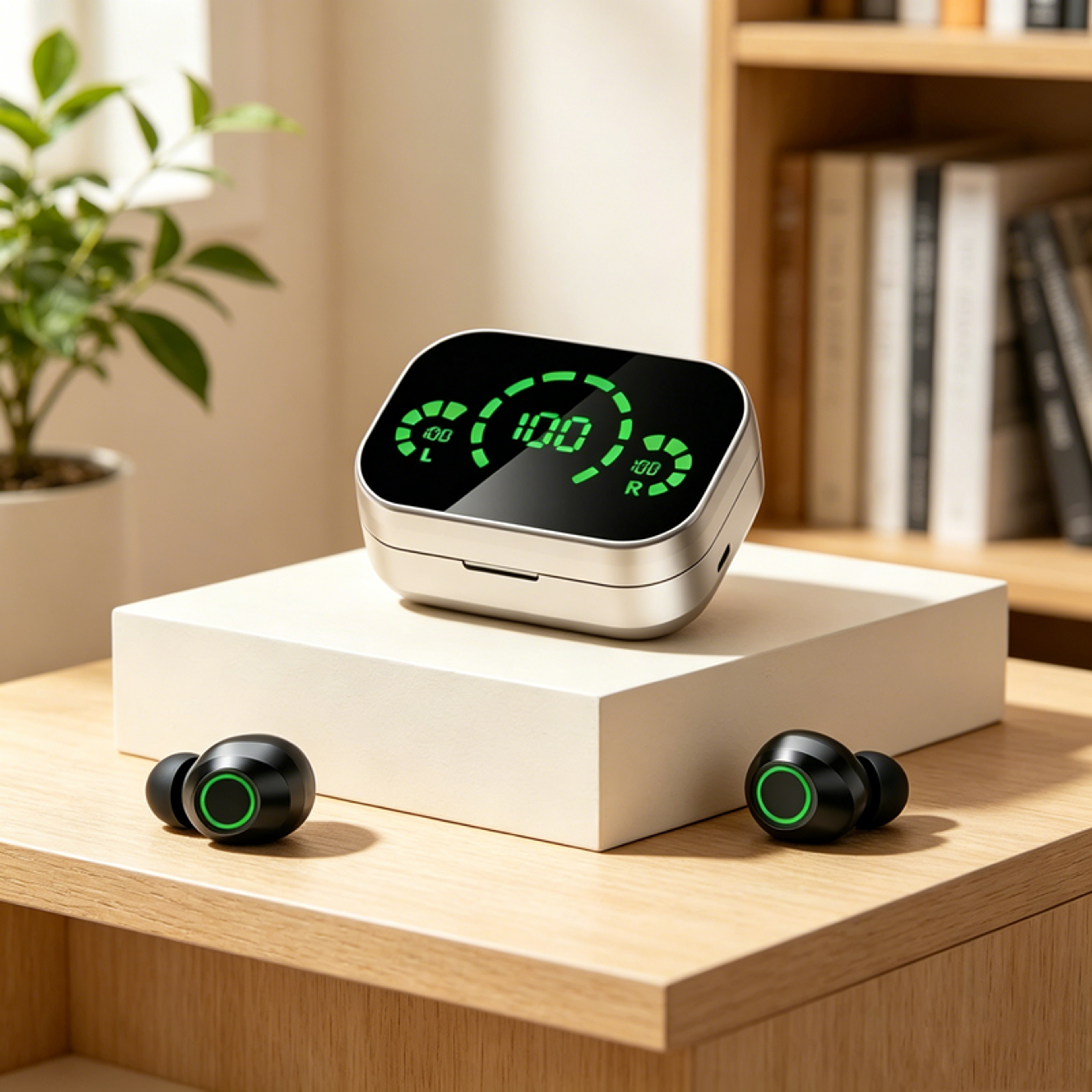 led display wireless bluetooth earbuds with mic and charging case