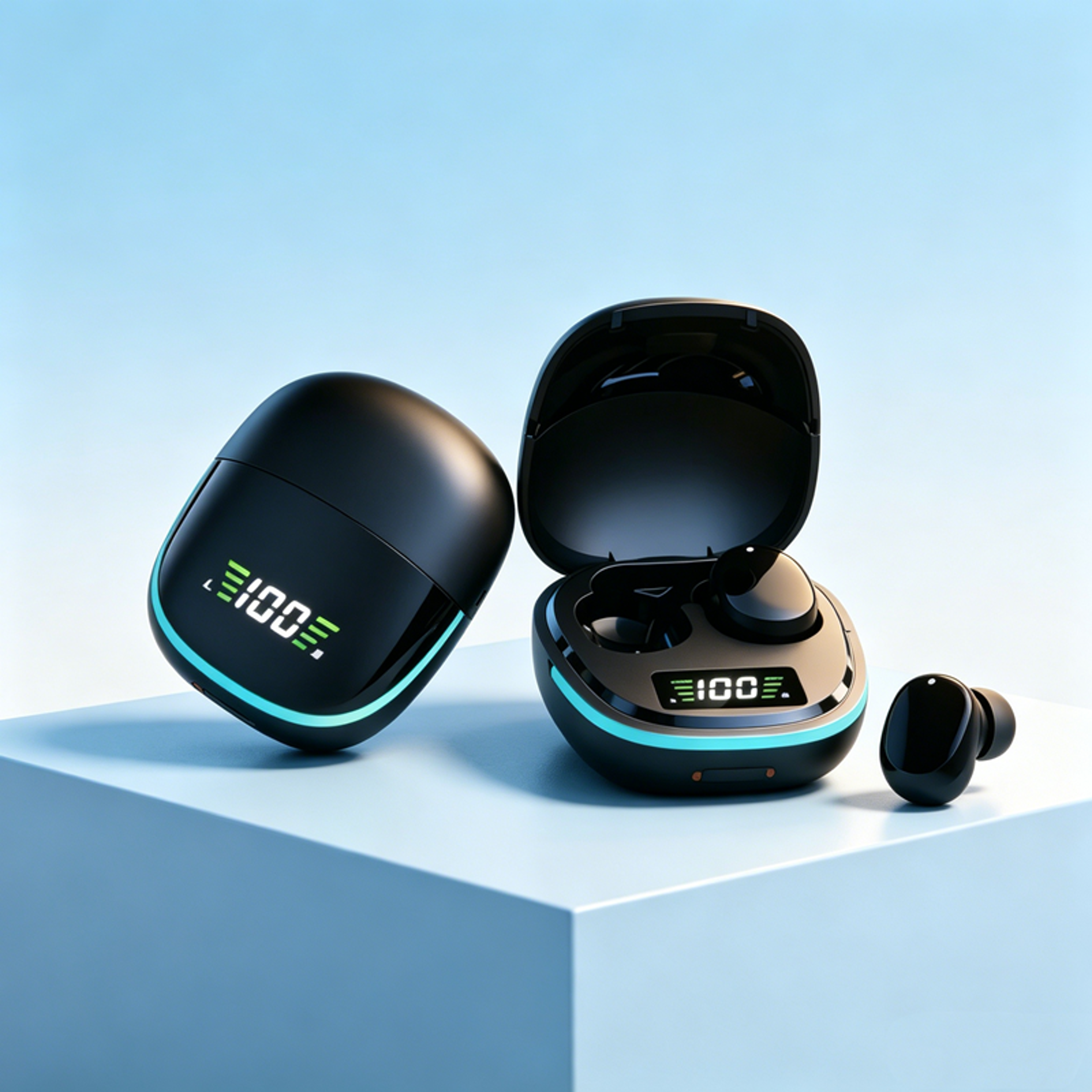 tws wireless bluetooth earbuds with microphone and led battery display