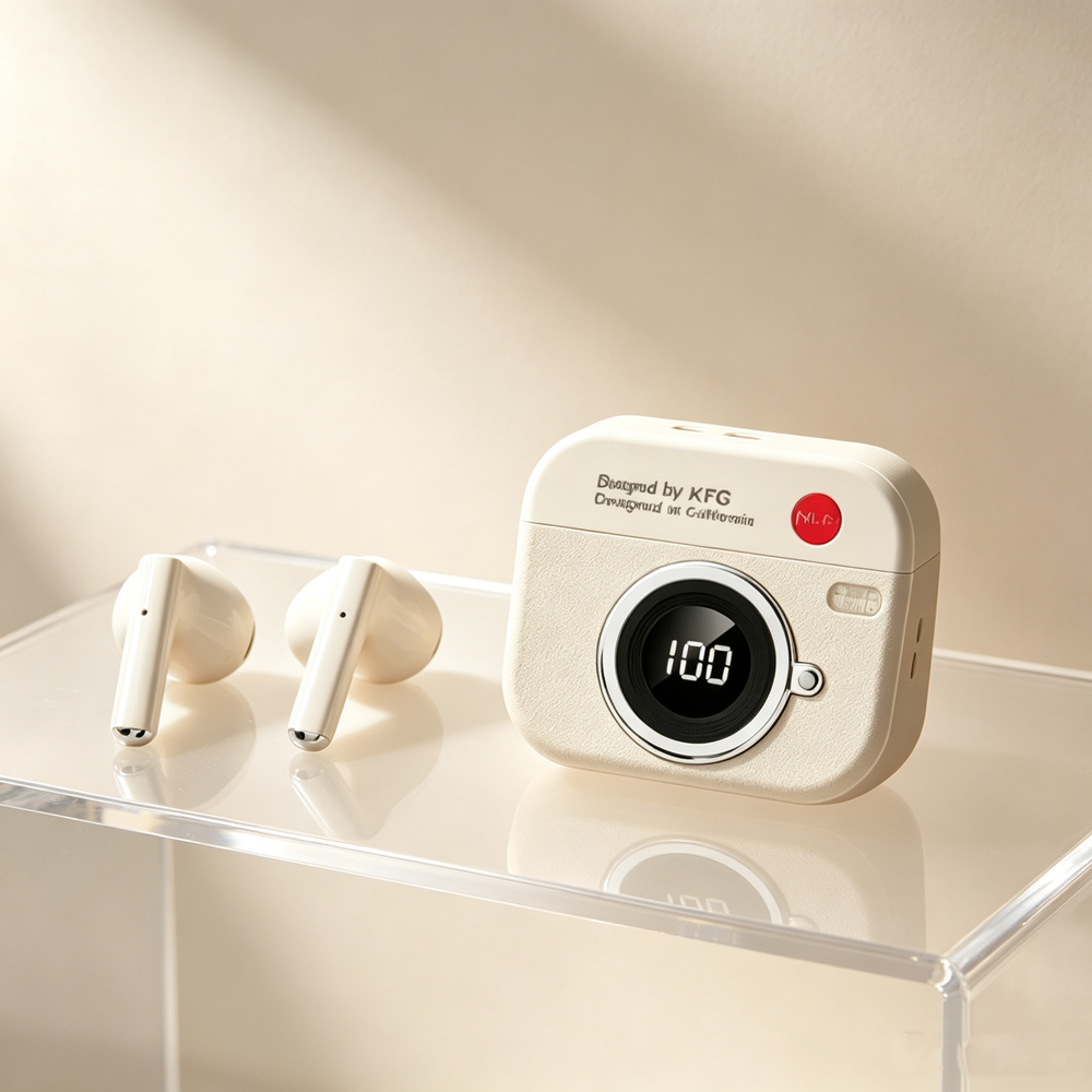 retro camera wireless bluetooth earbuds with led display and hifi stereo sound