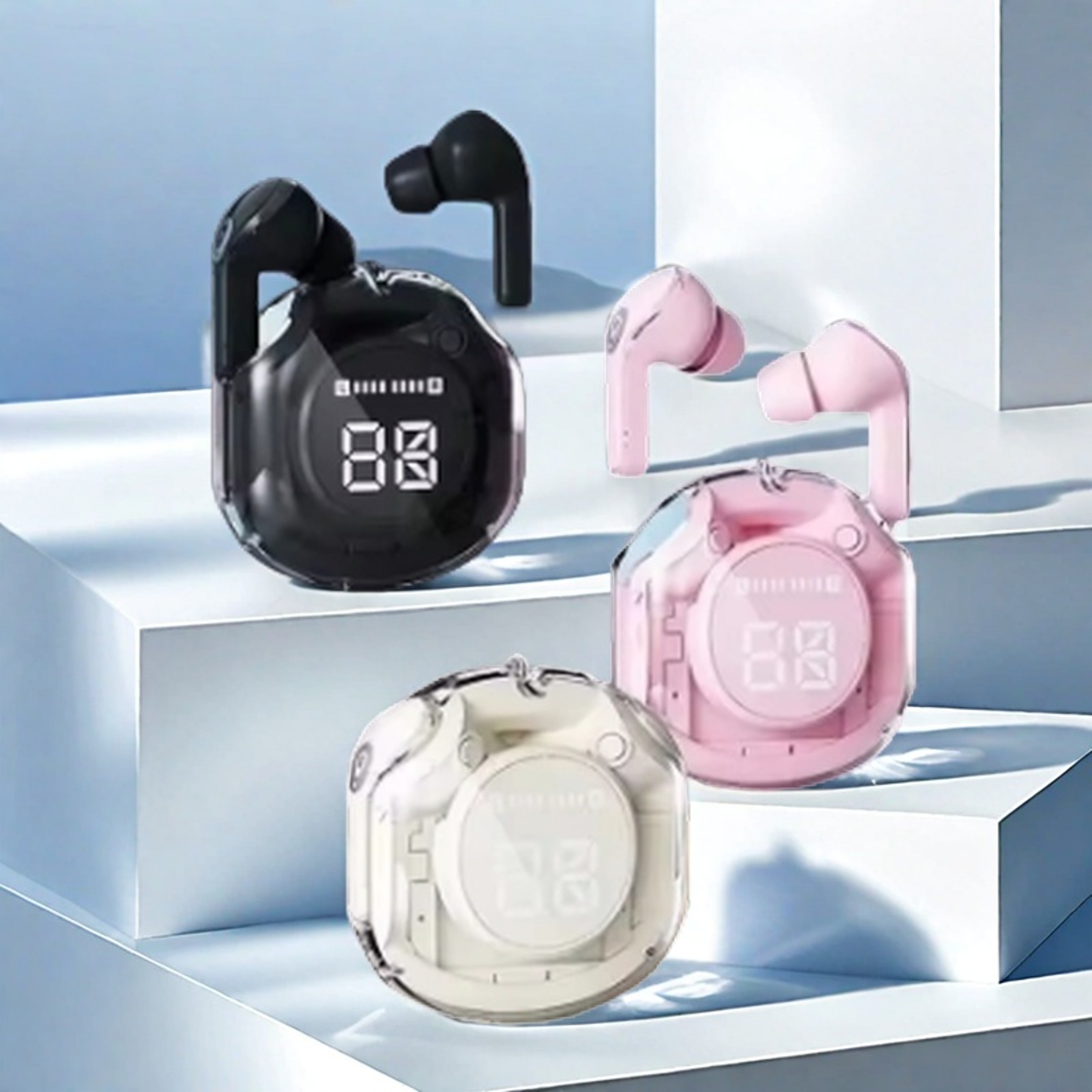 led display wireless bluetooth earbuds with stereo sound and charging case