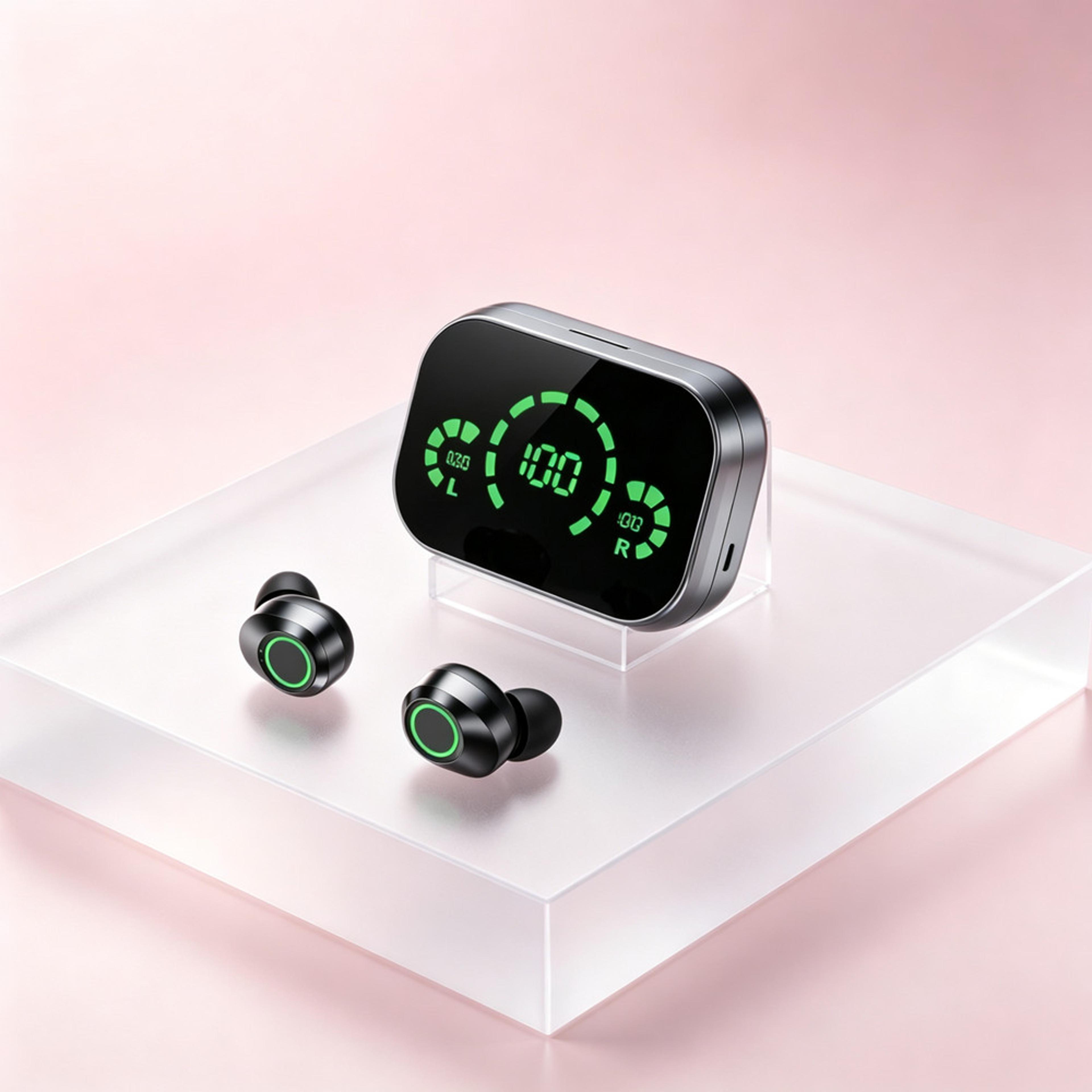 led display wireless bluetooth earbuds with microphone and charging case