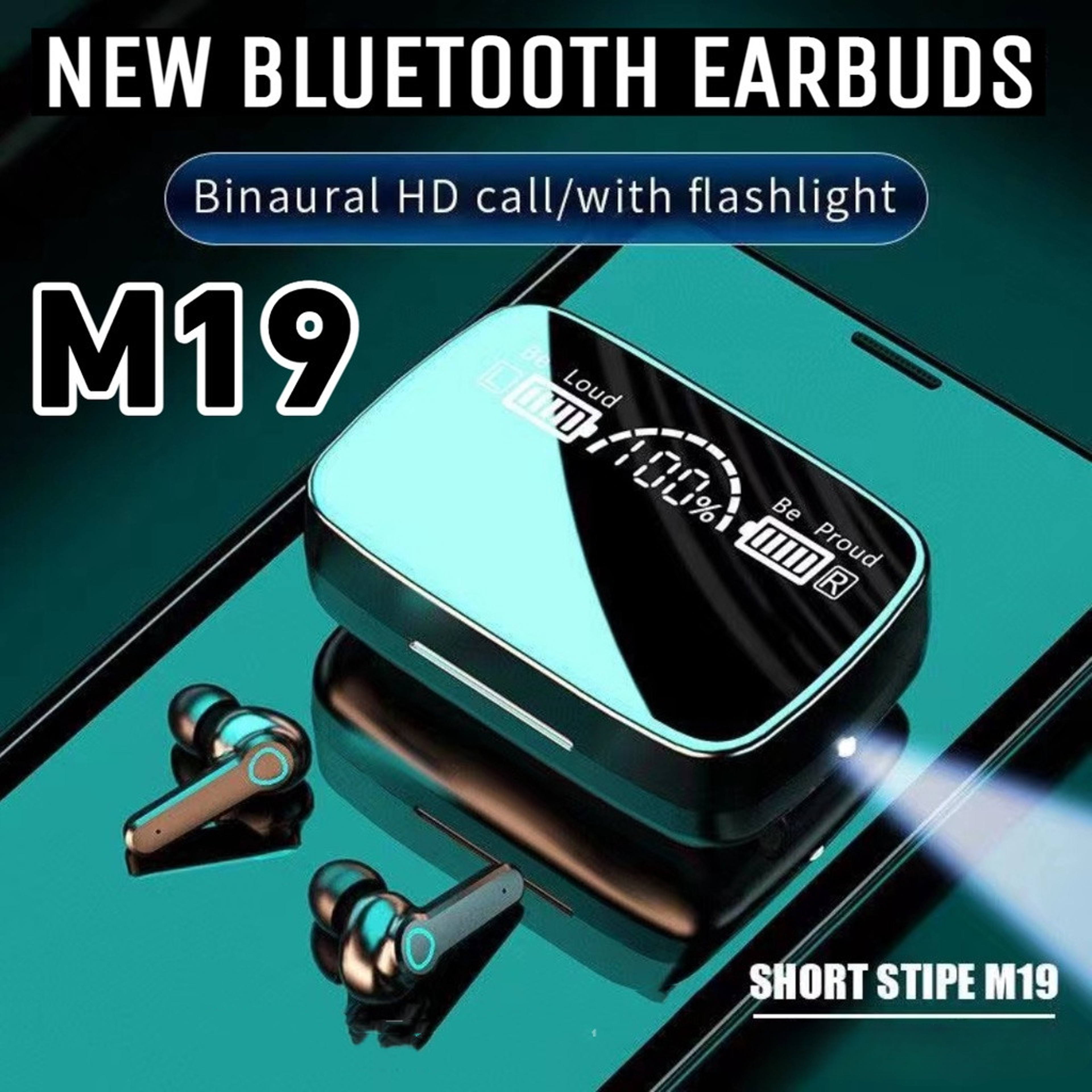 smart touch wireless earbuds with led display and mic