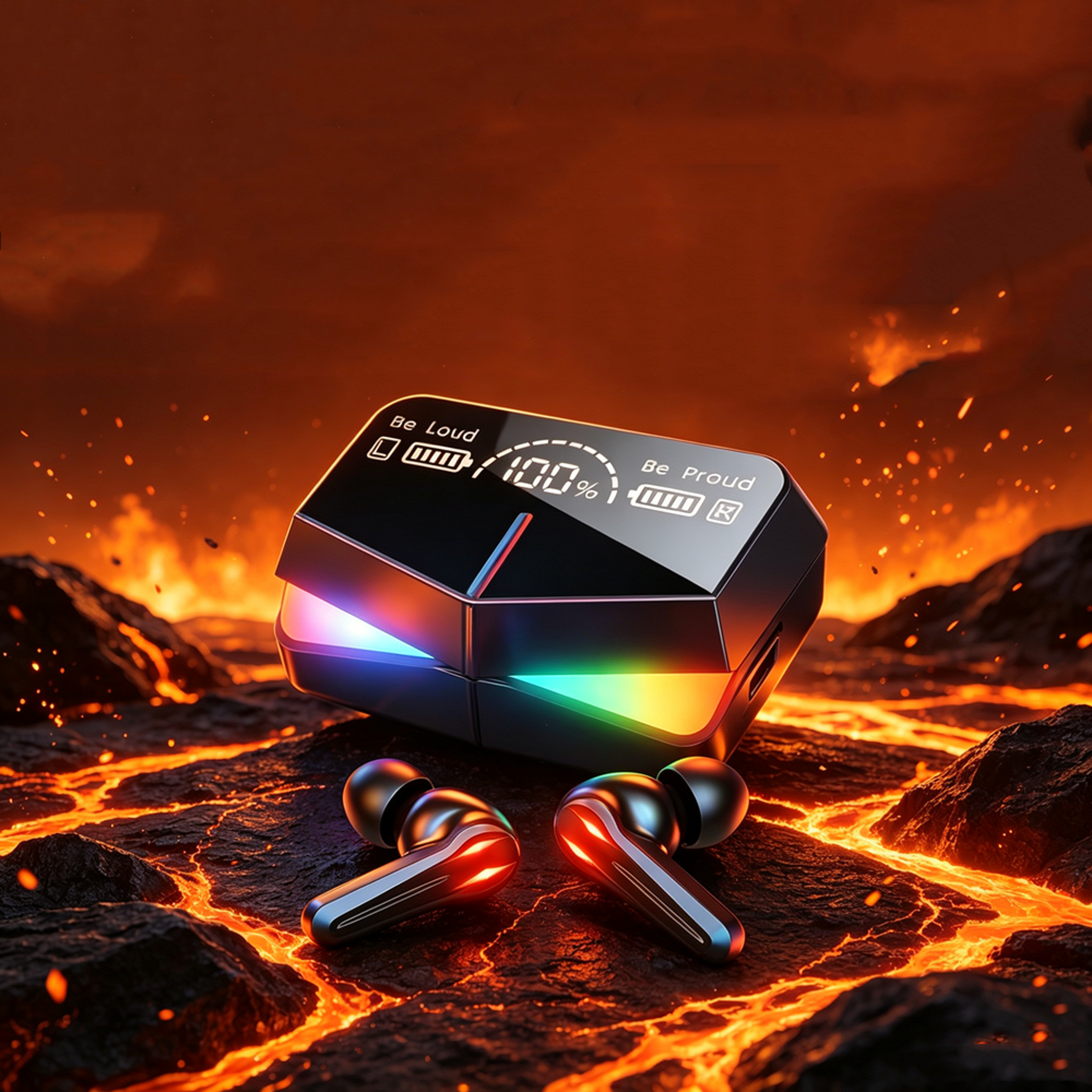led display wireless gaming earbuds with mic and hifi stereo sound