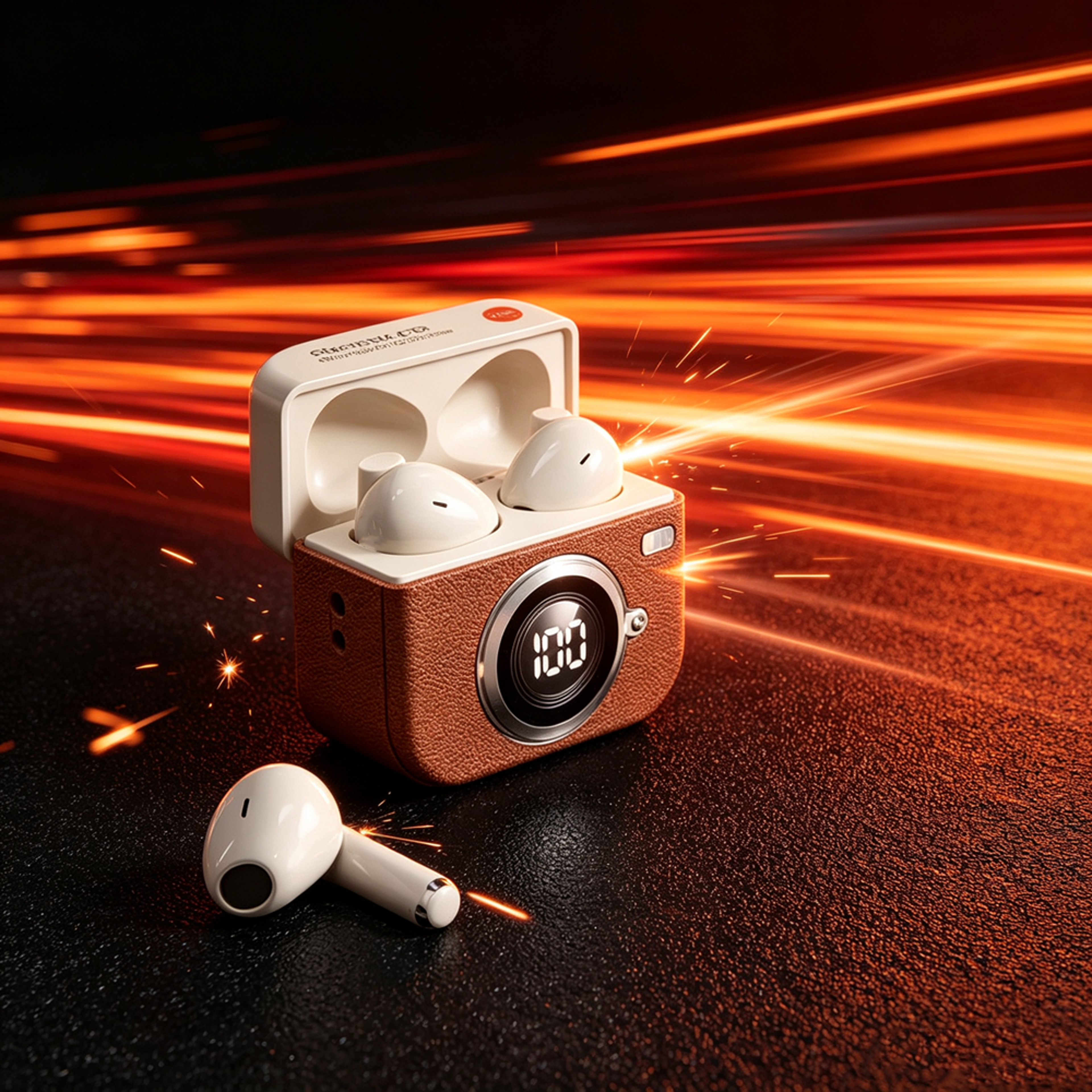 retro camera wireless earbuds with noise reduction and gaming mode