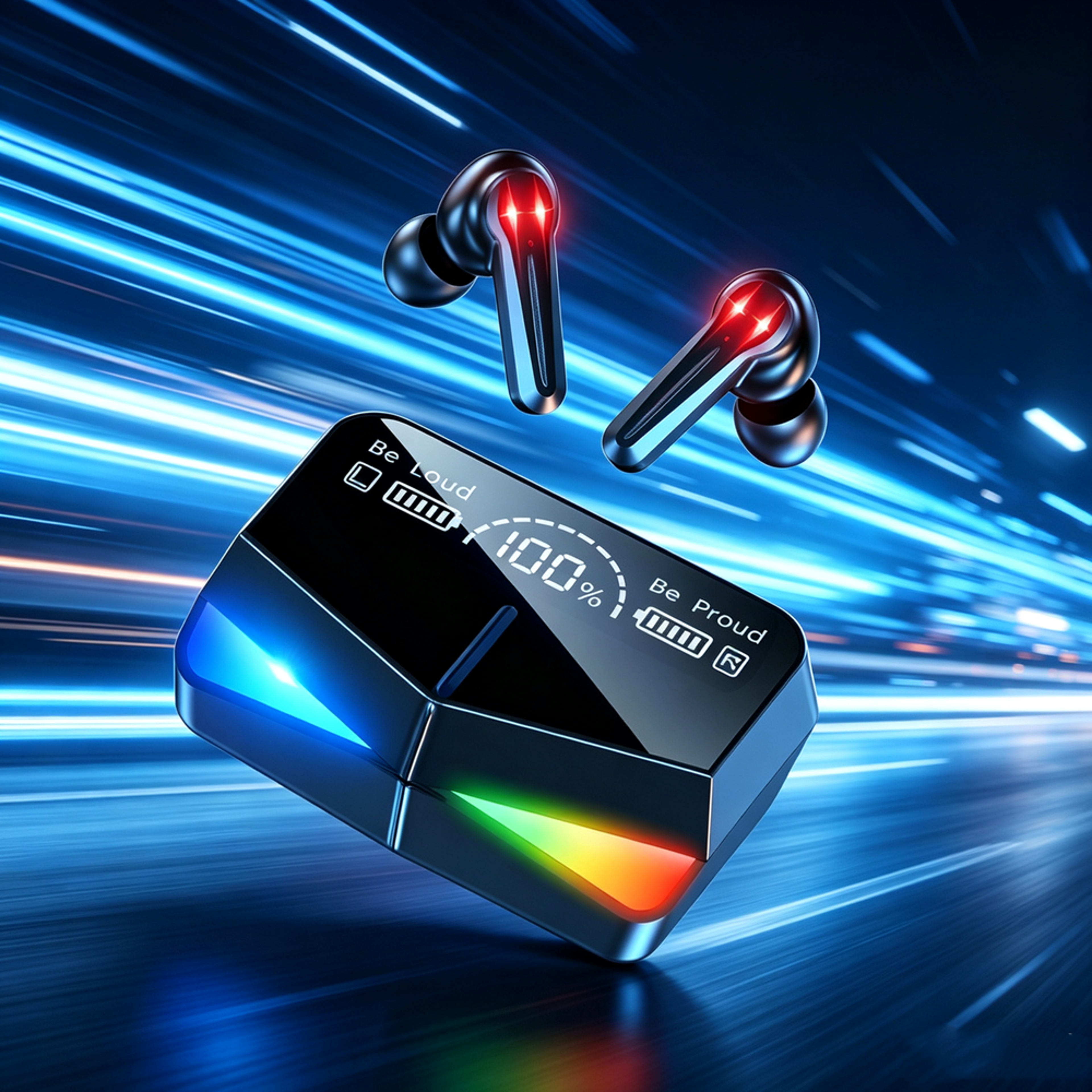 wireless bluetooth earbuds with noise cancelling mic led display charging case