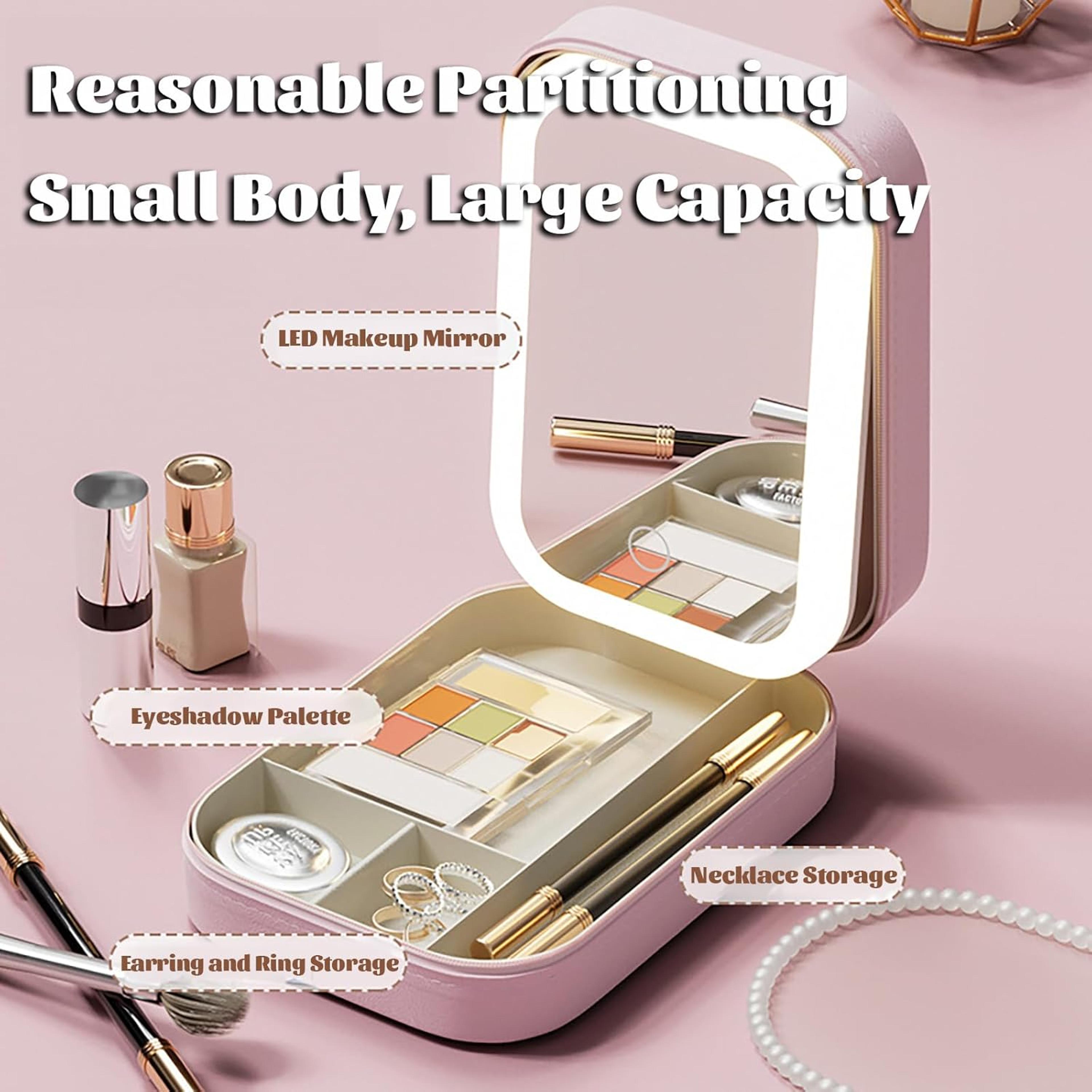 travel makeup bag with led mirror portable pu cosmetic organizer case