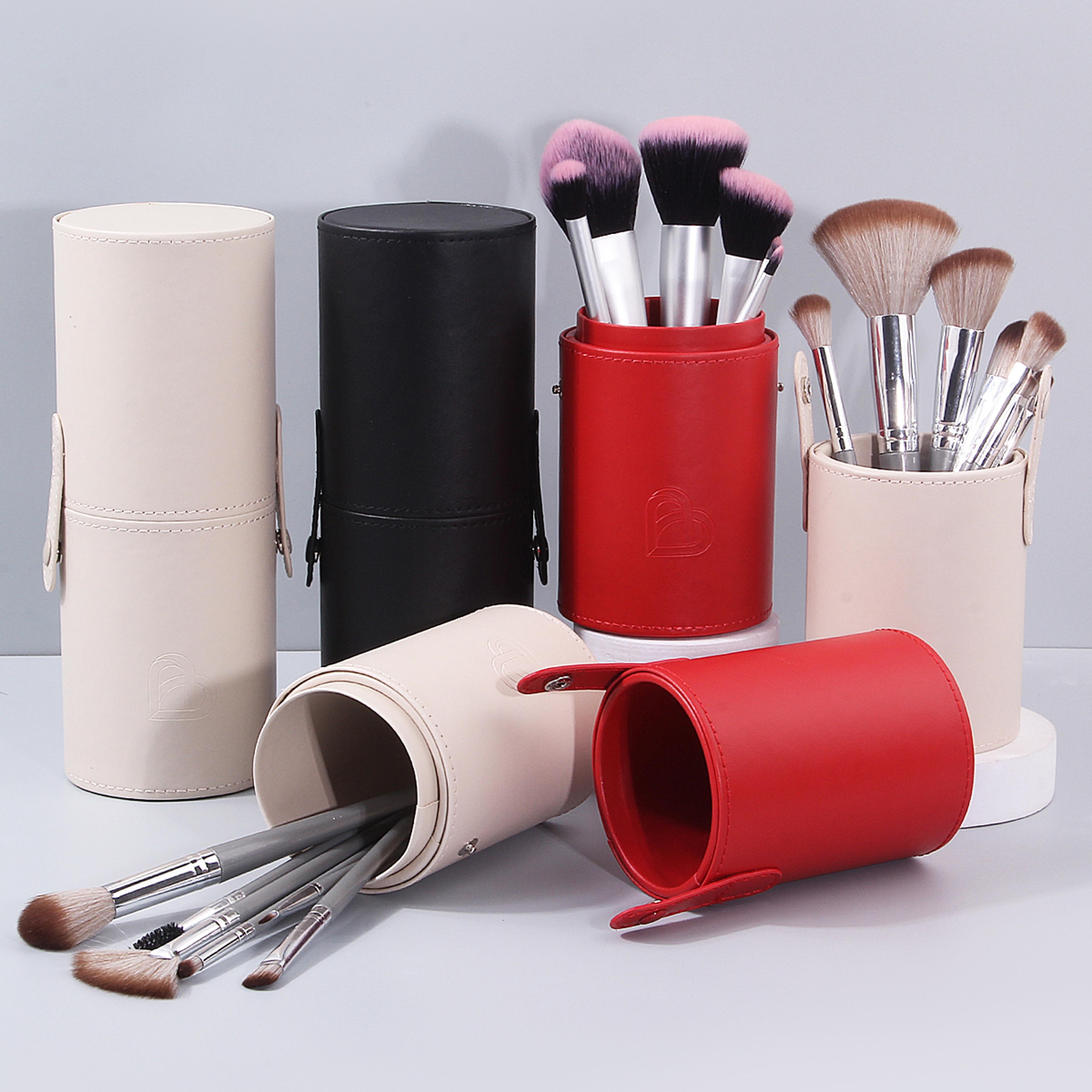 large capacity pu leather makeup brush holder travel cosmetic organizer