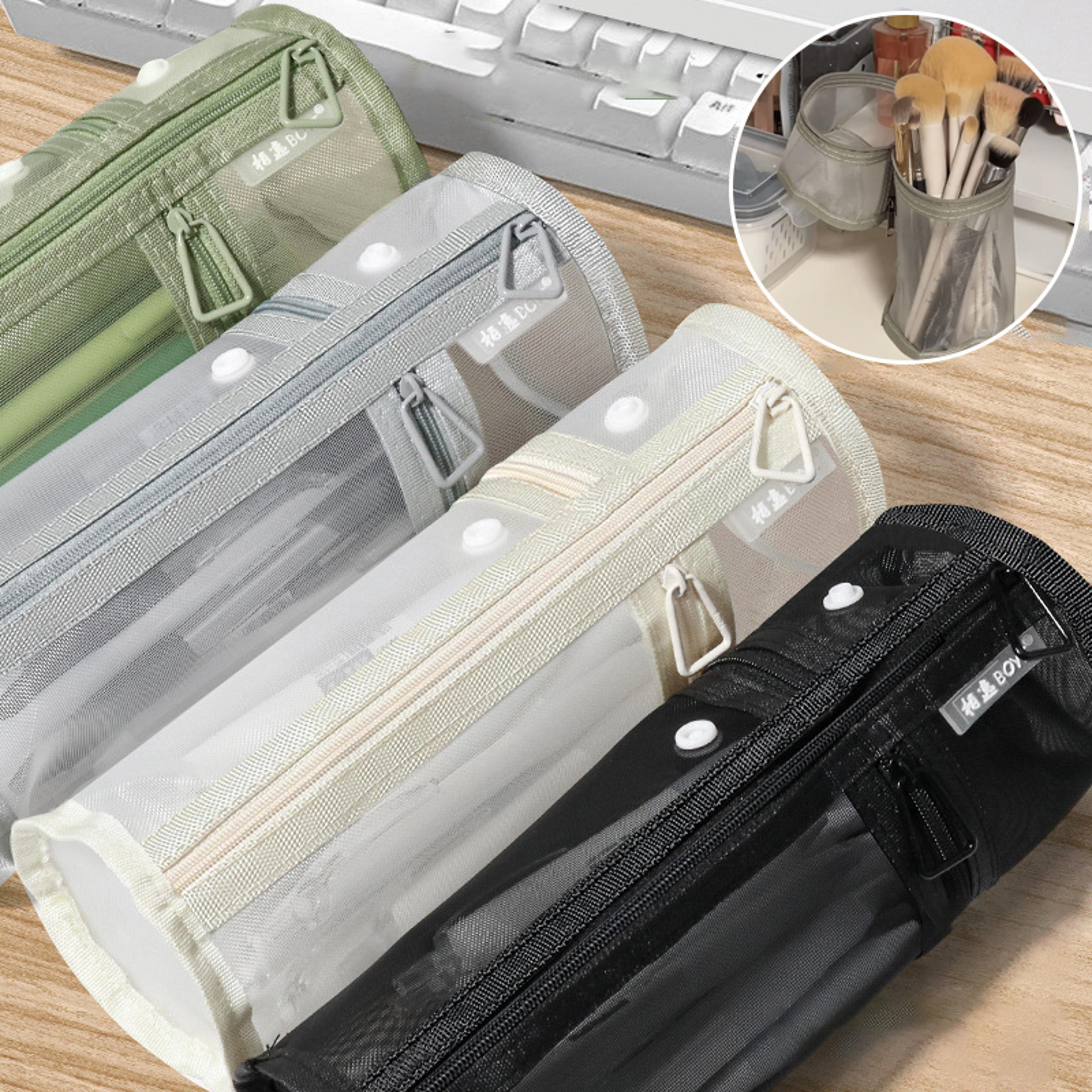 large capacity mesh makeup brush holder travel stand up organizer