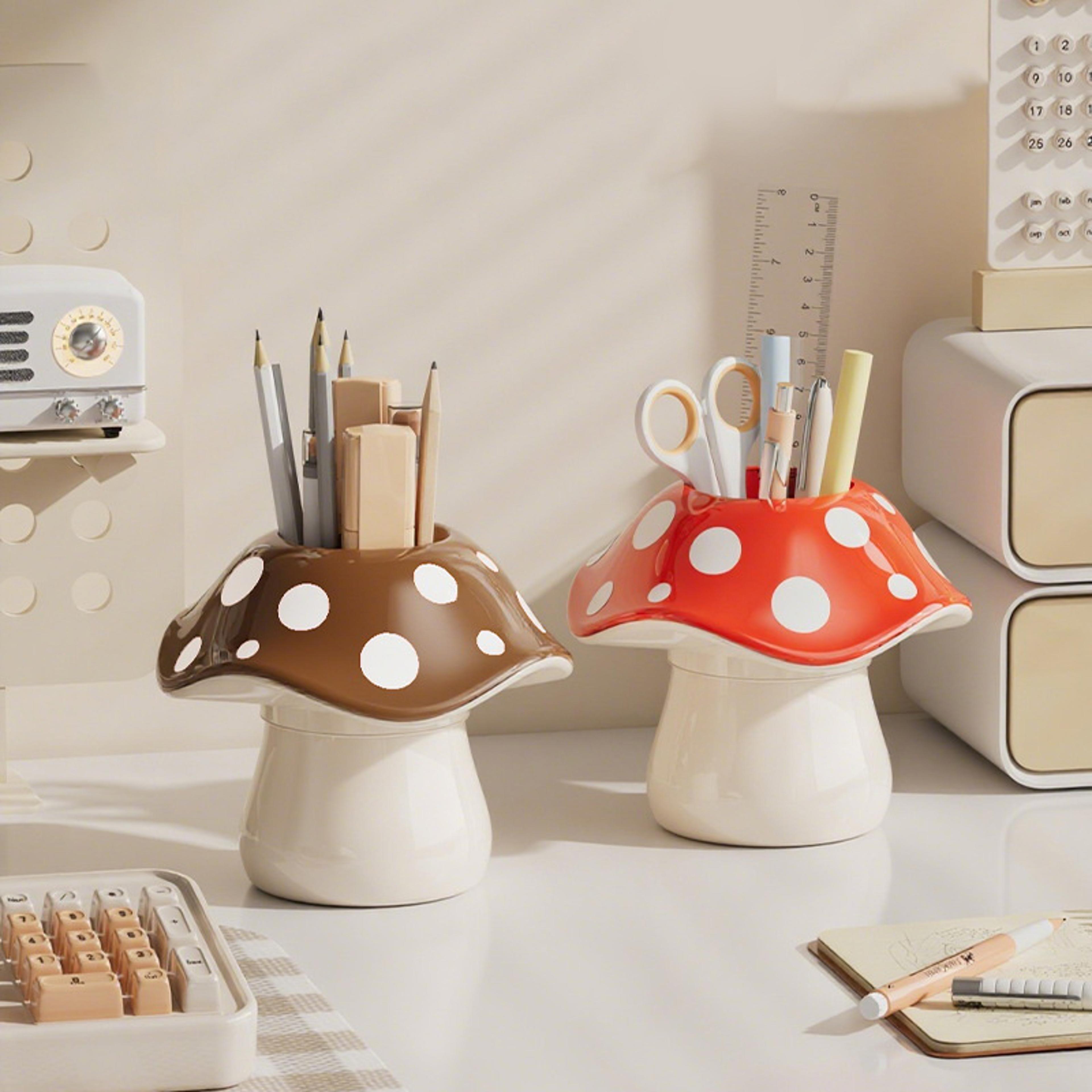 cute mushroom pen holder desk organizer and makeup brush holder