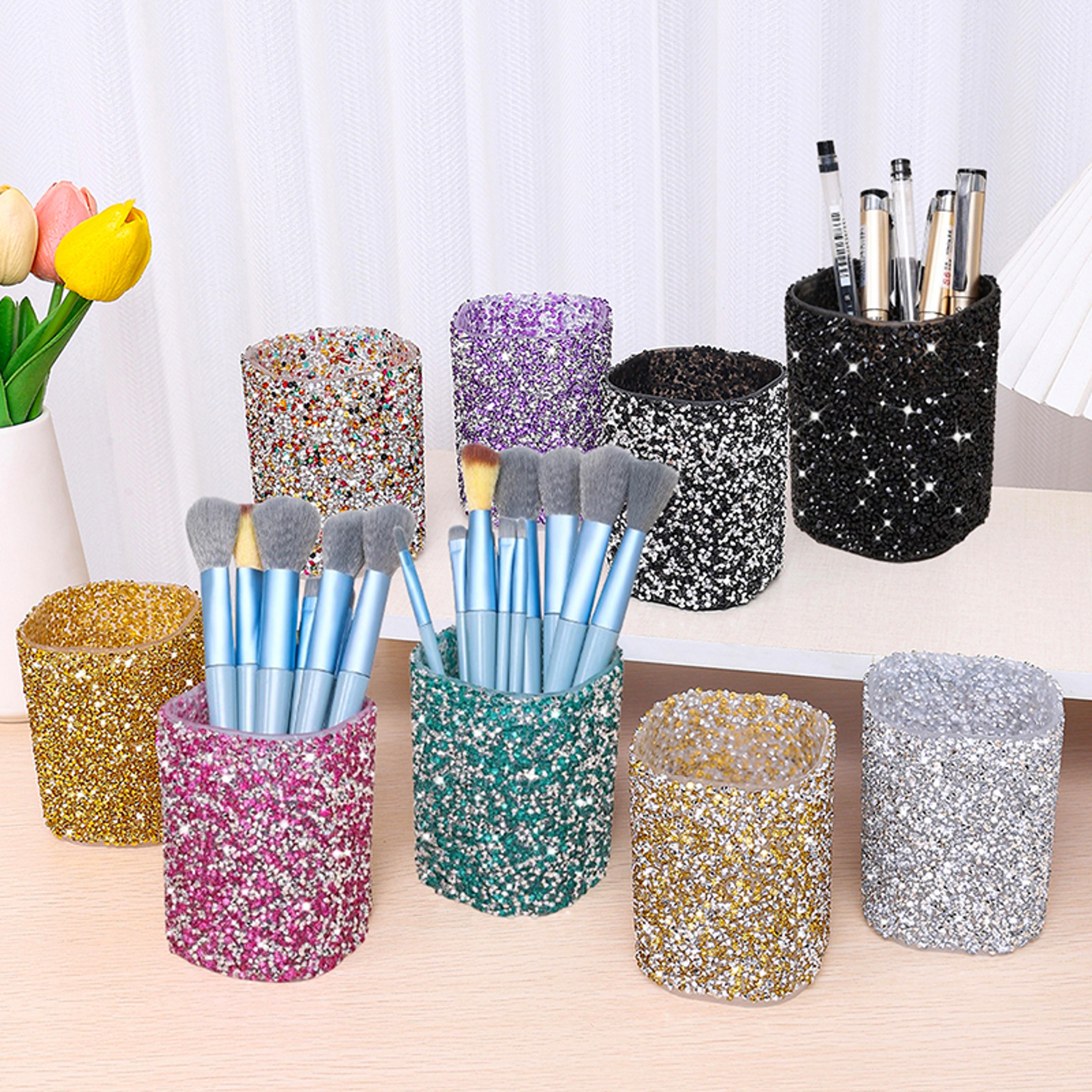 sparkling crystal makeup brush holder and vanity cosmetic organizer