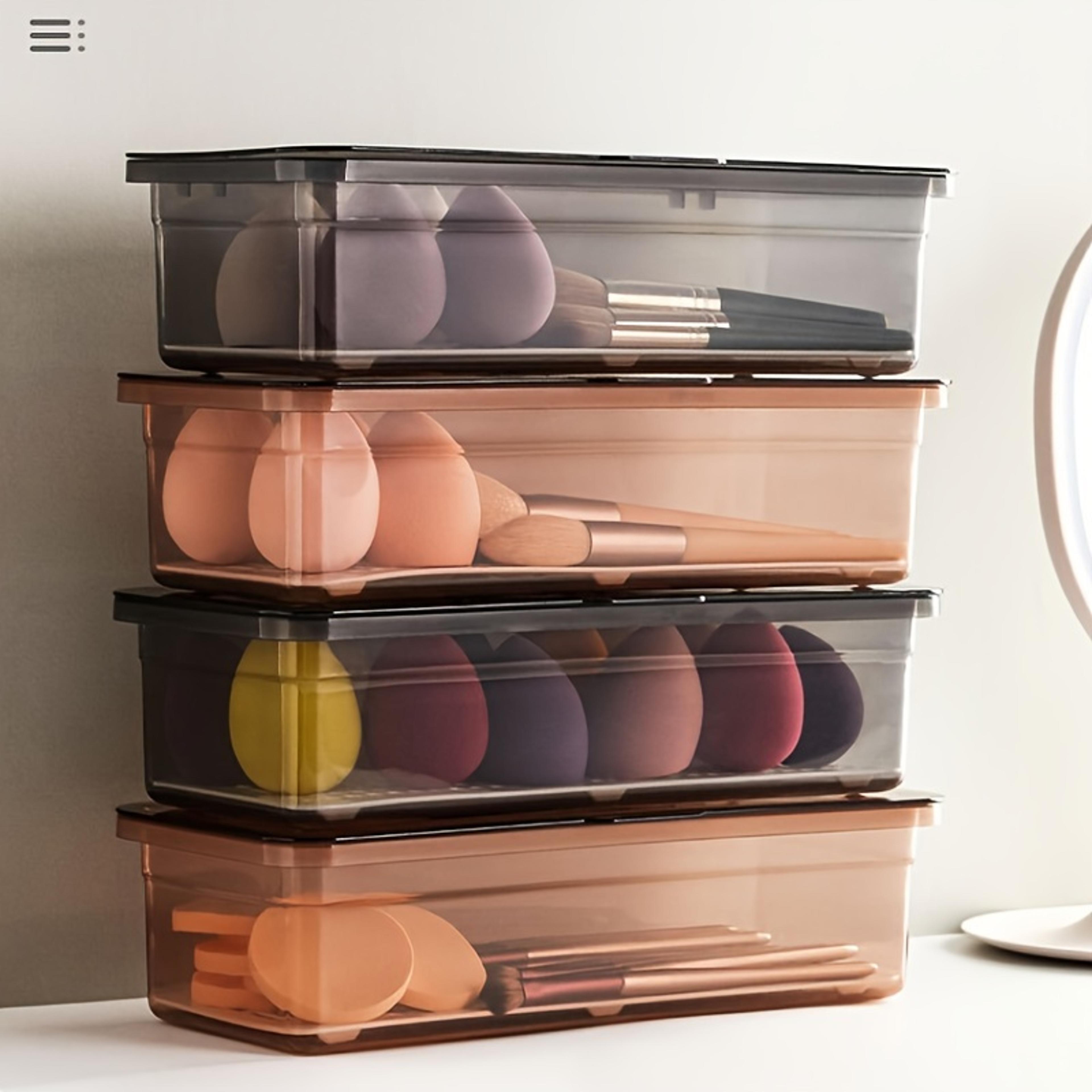 transparent makeup brush organizer with lid for vanity and cosmetic storage