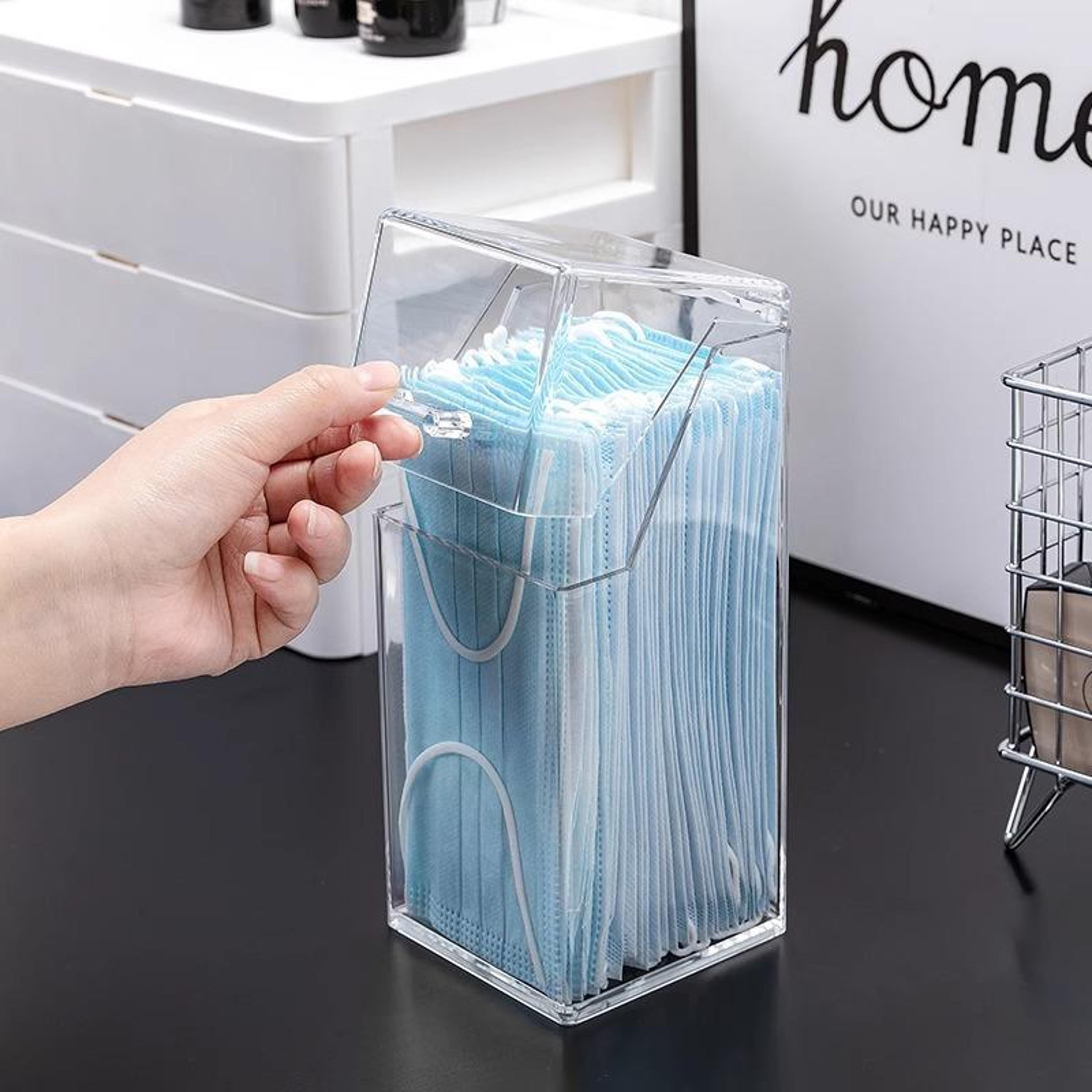 clear transparent mask storage box with lid makeup brush and cosmetic organizer