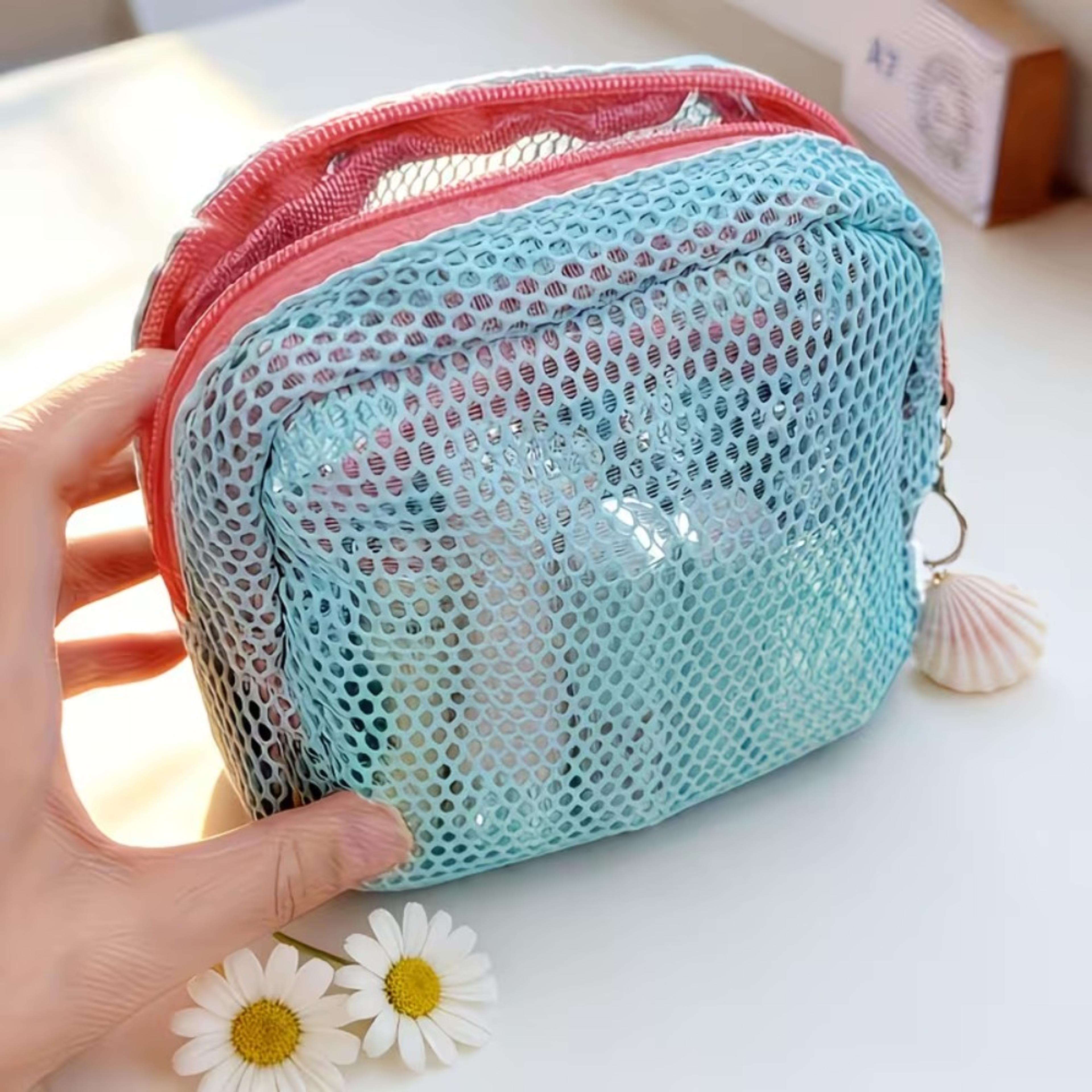 clear travel makeup bag with lipstick holder and cosmetic organizer compartments