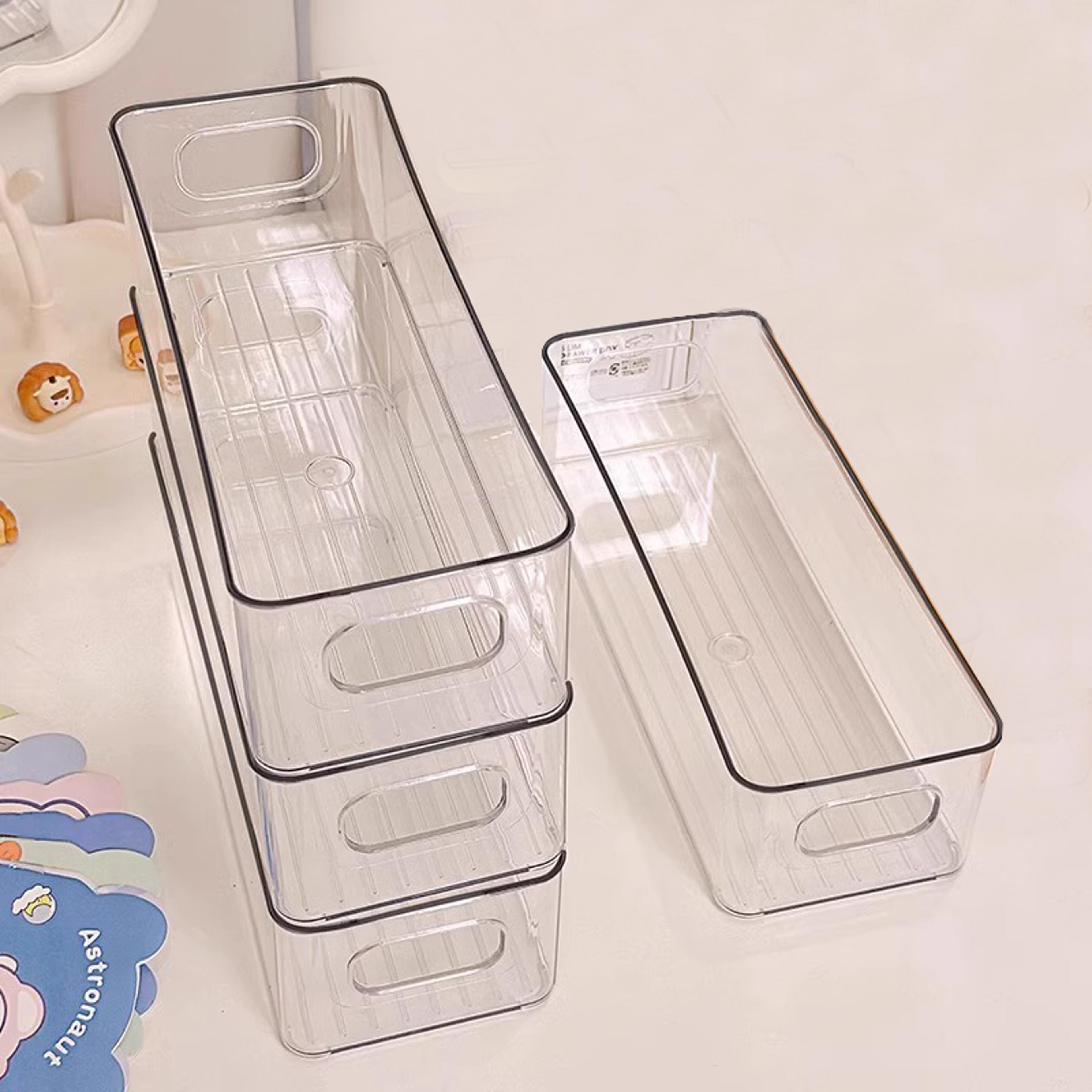 clear stackable refrigerator organizer bins with handles for fridge pantry and makeup