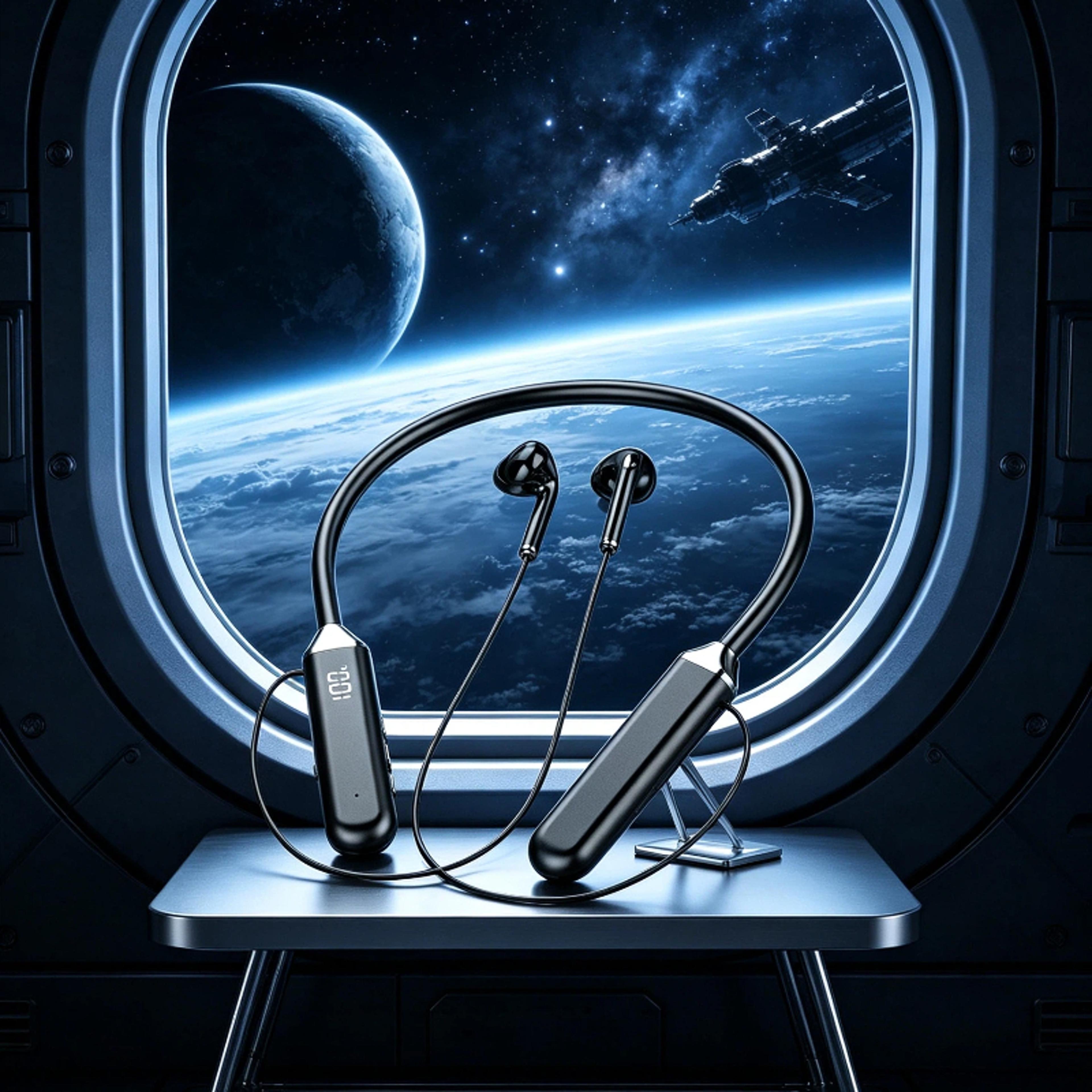bluetooth neckband headphones with power display and mic for gaming sports