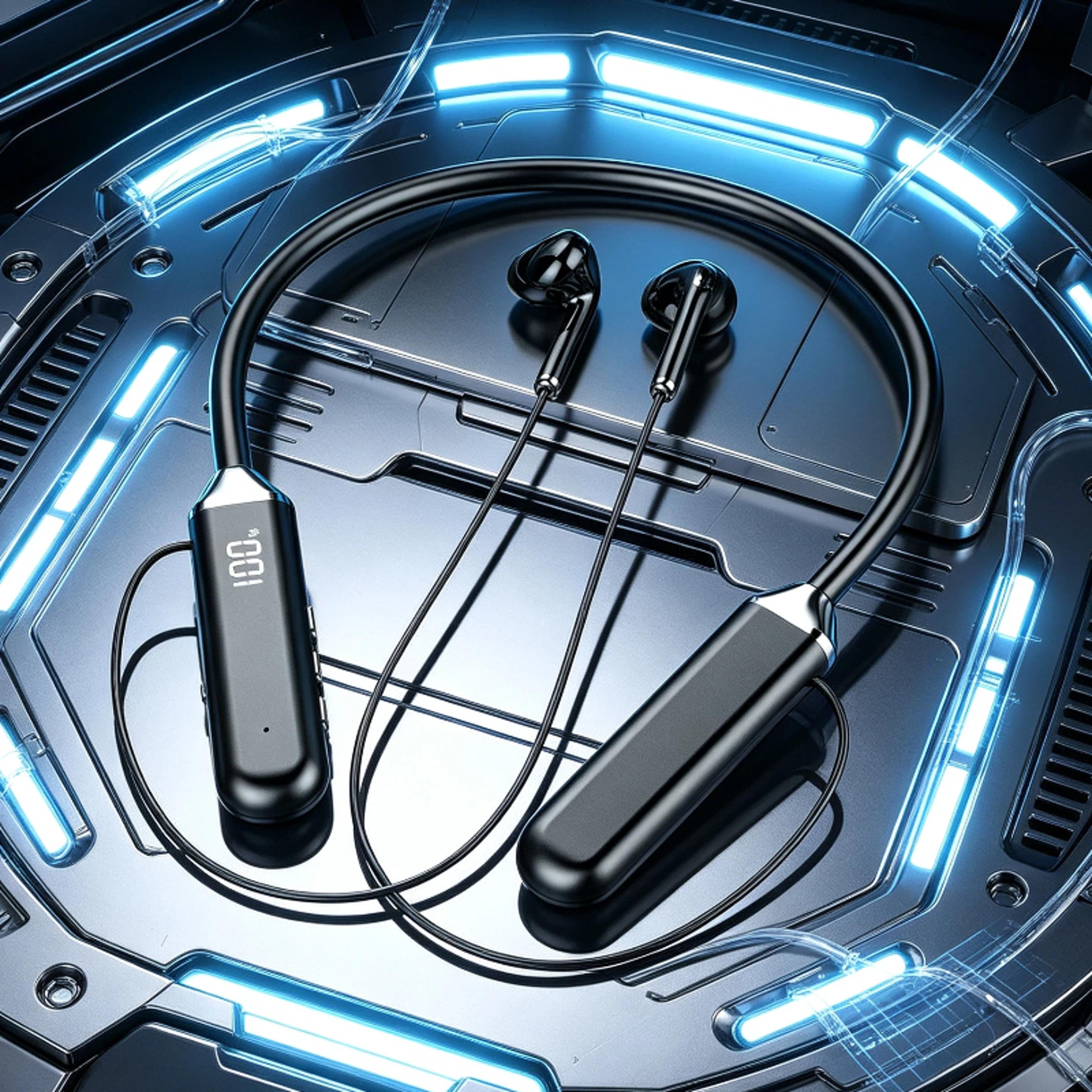 bluetooth wireless neckband earphones with led power display and mic
