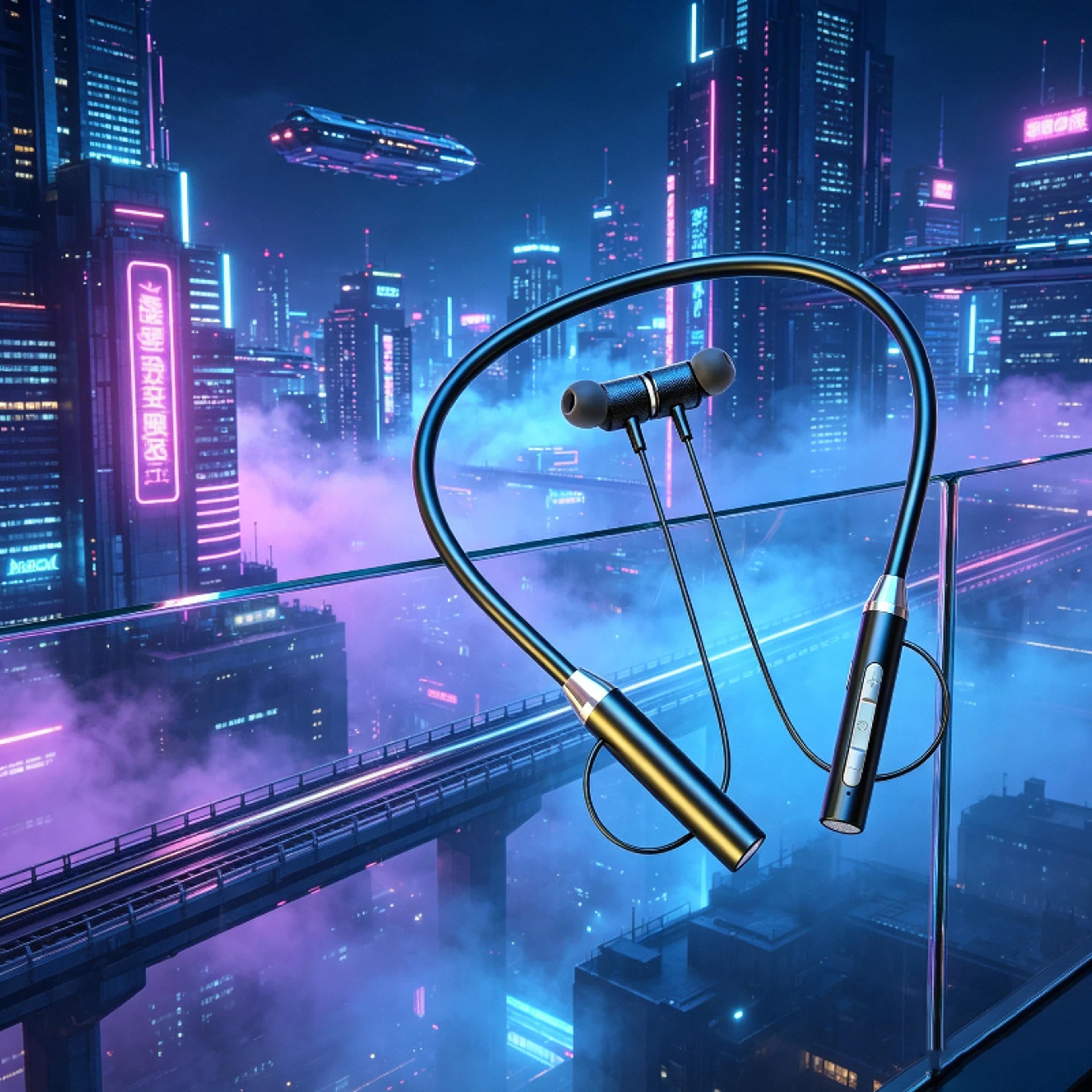 bluetooth neckband headphones with magnetic earbuds and microphone
