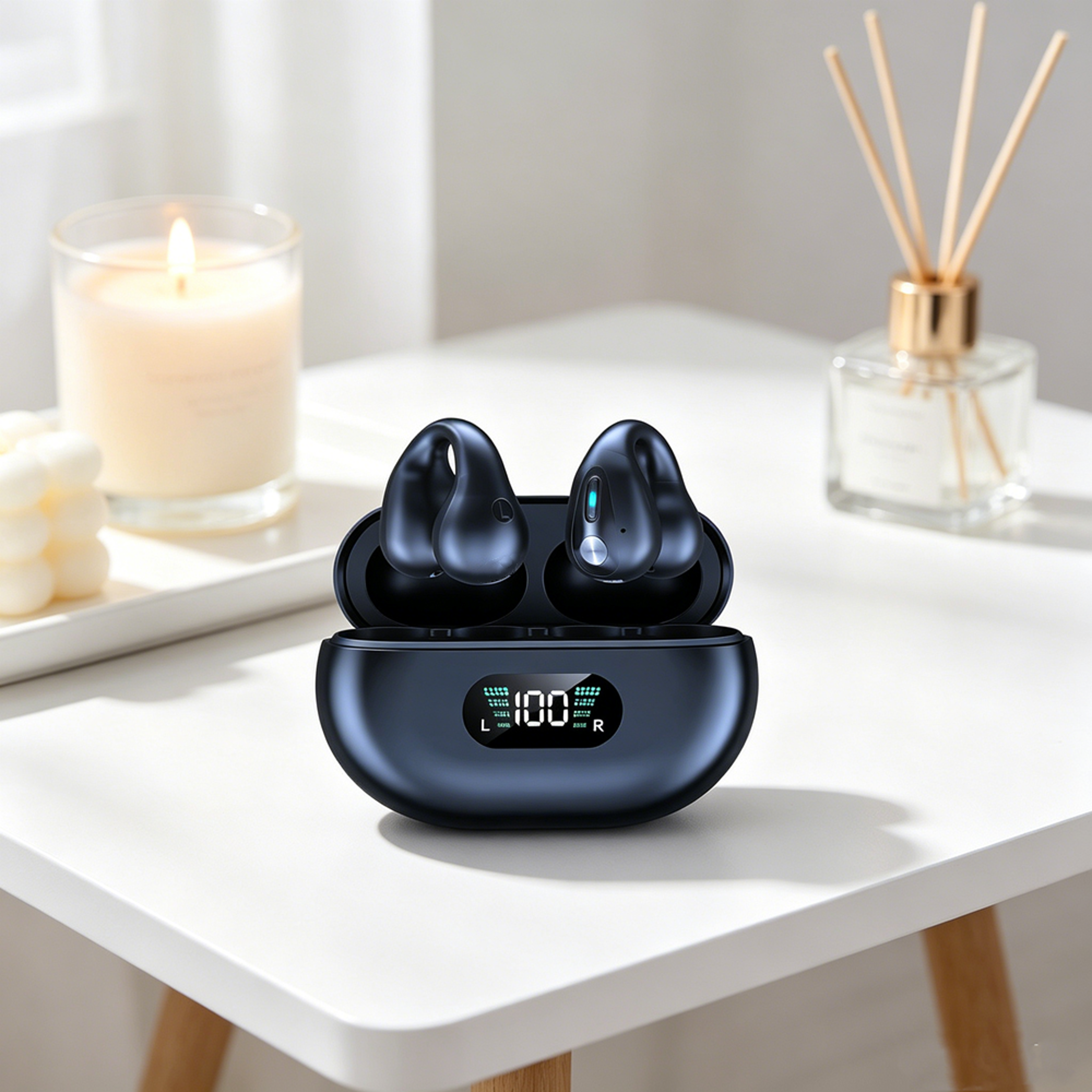 open ear ear clip headphones bluetooth sports earbuds with touch control and led