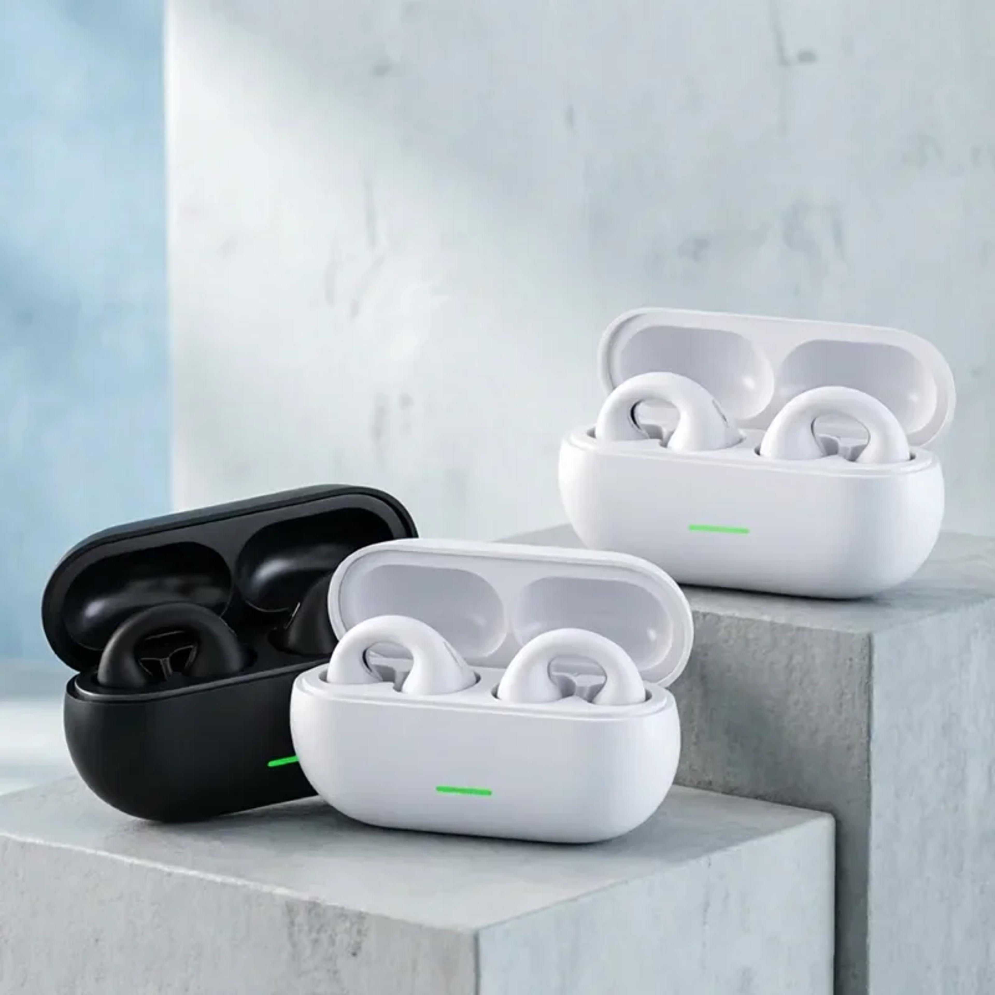 open ear bluetooth clip on earbuds for sports calls and gaming